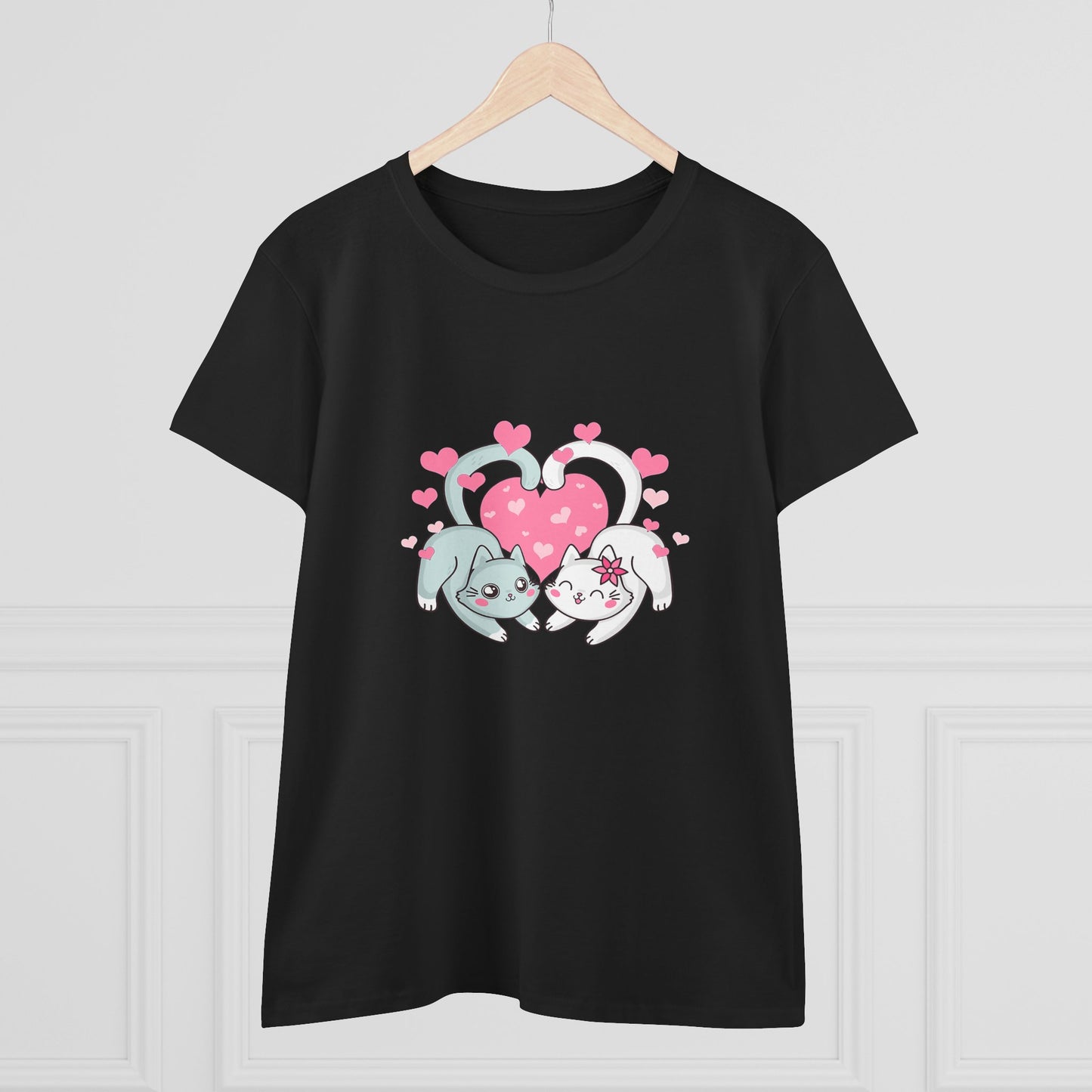 Cute Cat Love Tee for Pet Lovers, Valentine's Day Gift, Women's Casual Cotton T-Shirt, Cat Lover Shirt, Unique Pet Gift