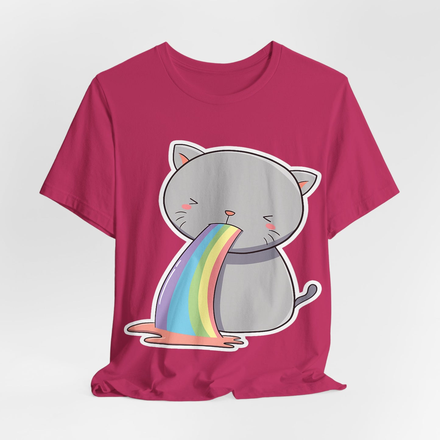 Cute Cat Rainbow Short Sleeve Tee, Fun Pet Lover Shirt, Gift for Cat Owners, Whimsical Top, Perfect for Casual Outfits