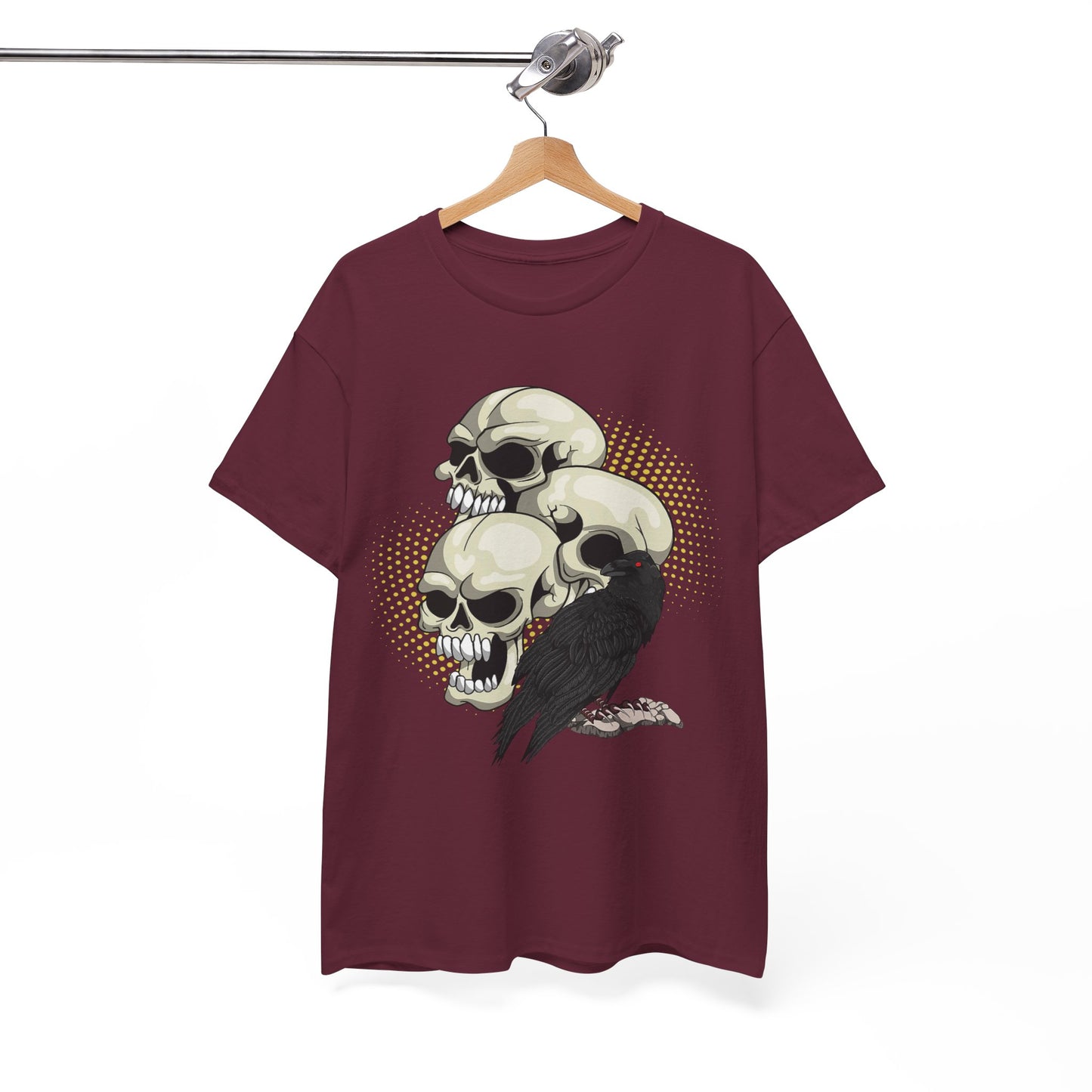 Skull Crow Tee - Unisex Heavy Cotton T-Shirt, Edgy Graphic Shirt, Gothic Style Apparel, Halloween Outfit, Alternative Fashion