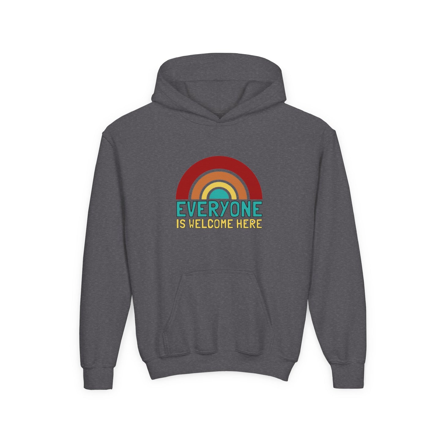 Youth Hooded Sweatshirt - Everyone is Welcome Here, Rainbow Sweatshirt, Cozy Pullover, Inclusive Gift, Kids Hoodie, LGBTQ+ Apparel