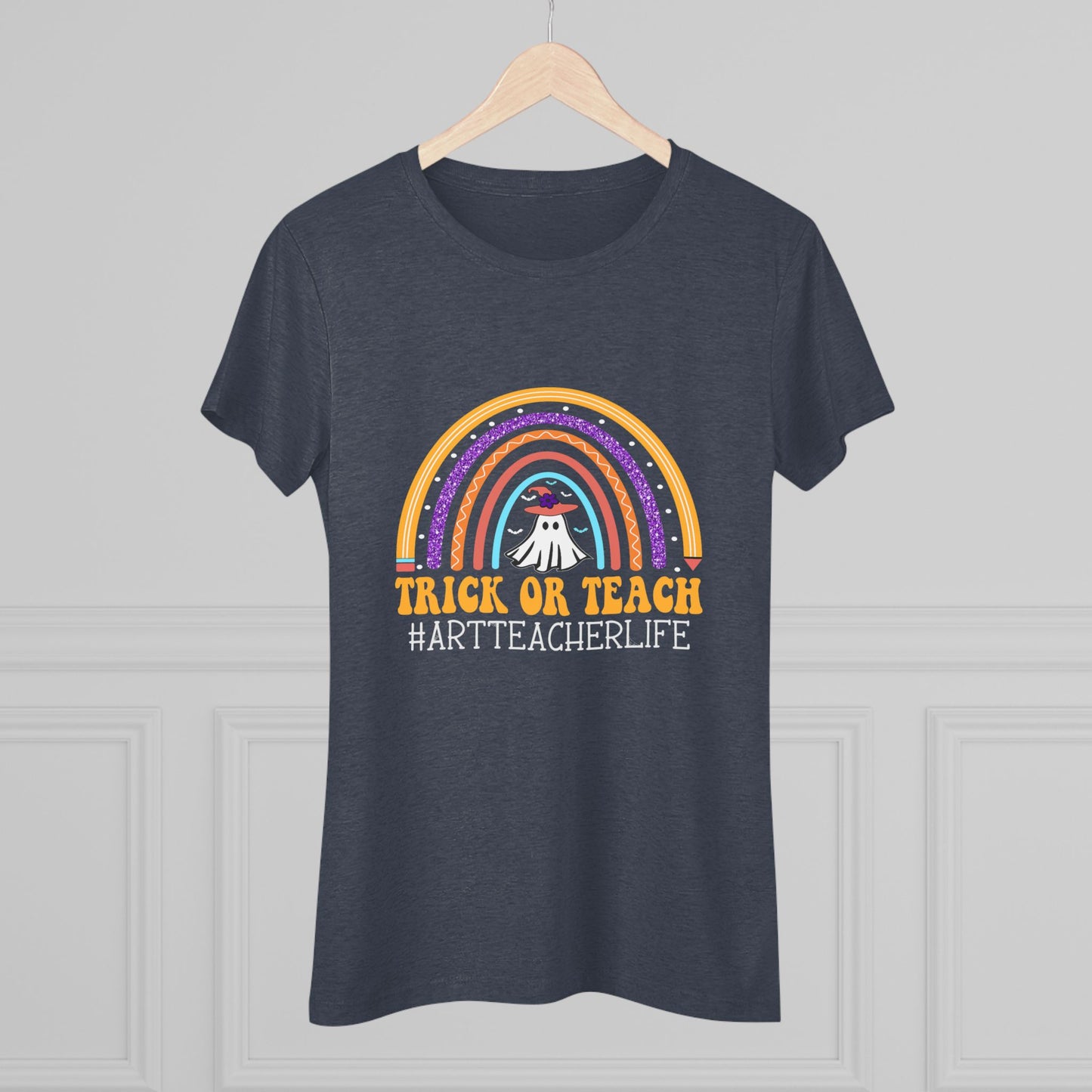 Trick or Teach Rainbow Tee for Women - Fun Halloween Shirt, Gift for Teachers, Fall Fashion, Cute T-Shirt, Casual Wear