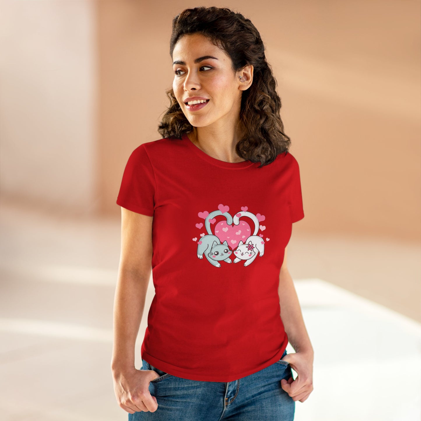 Cute Cat Love Tee for Pet Lovers, Valentine's Day Gift, Women's Casual Cotton T-Shirt, Cat Lover Shirt, Unique Pet Gift