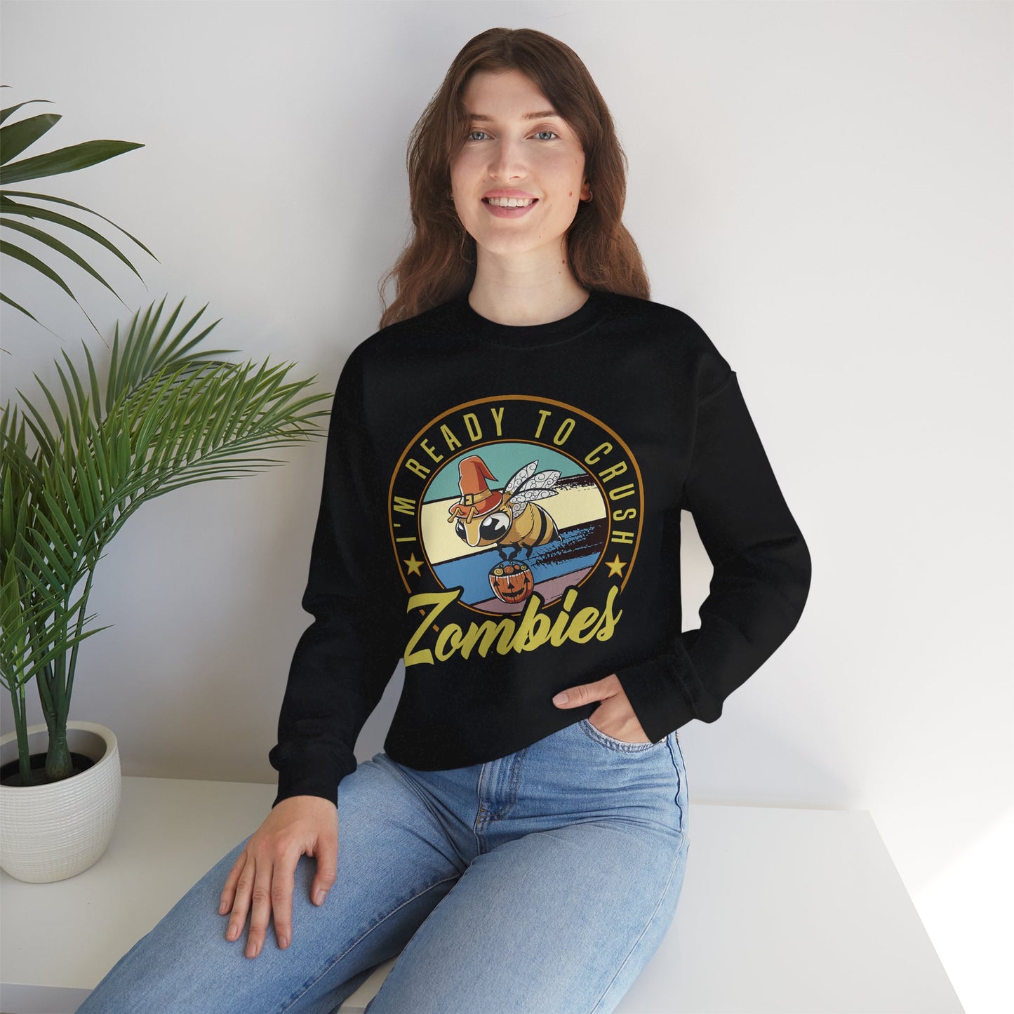 Zombie-Themed Crewneck Sweatshirt - Funny Halloween Gift for Friends, Casual Wear, Cozy Style, Unisex Apparel, Fall Fashion