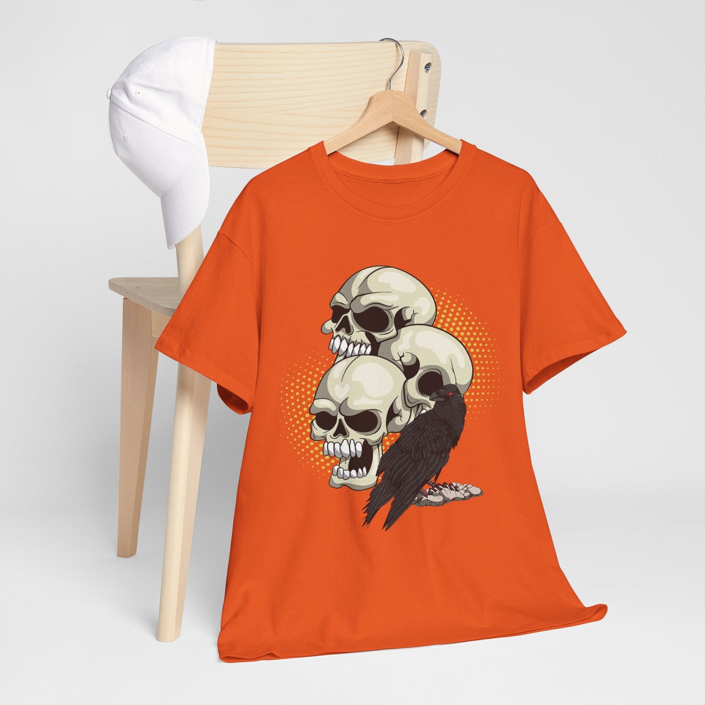 Skull Crow Tee - Unisex Heavy Cotton T-Shirt, Edgy Graphic Shirt, Gothic Style Apparel, Halloween Outfit, Alternative Fashion