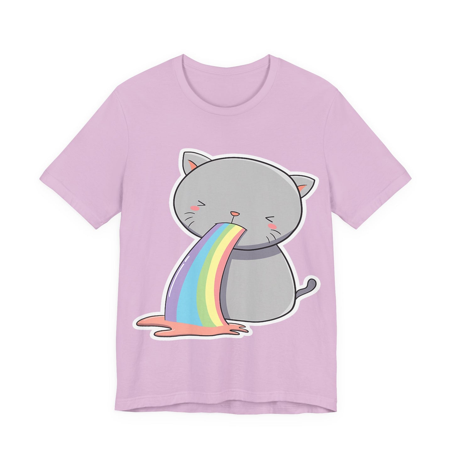 Cute Cat Rainbow Short Sleeve Tee, Fun Pet Lover Shirt, Gift for Cat Owners, Whimsical Top, Perfect for Casual Outfits