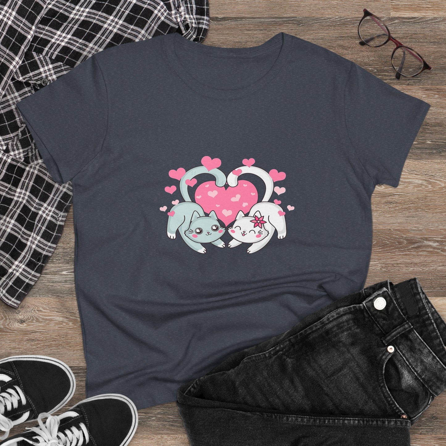 Cute Cat Love Tee for Pet Lovers, Valentine's Day Gift, Women's Casual Cotton T-Shirt, Cat Lover Shirt, Unique Pet Gift