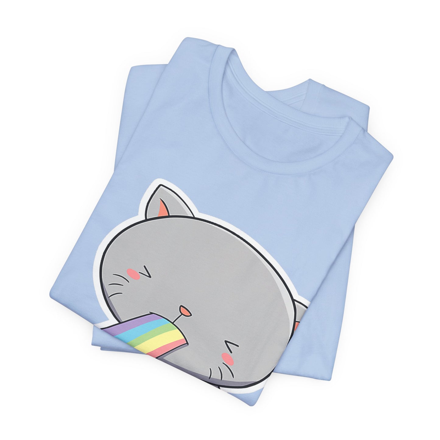 Cute Cat Rainbow Short Sleeve Tee, Fun Pet Lover Shirt, Gift for Cat Owners, Whimsical Top, Perfect for Casual Outfits