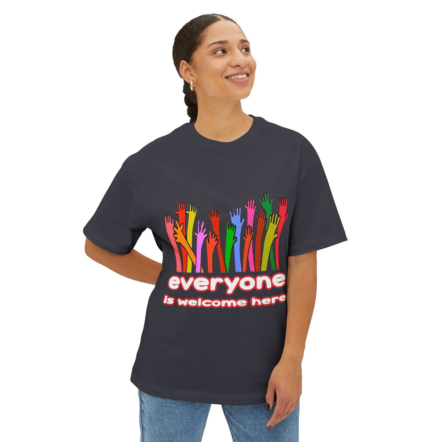 Inclusive Vibes Oversized Tee - Everyone is Welcome Here, Unisex T-Shirt, LGBTQ+ Pride Shirt, Casual Wear, Gift for Friends