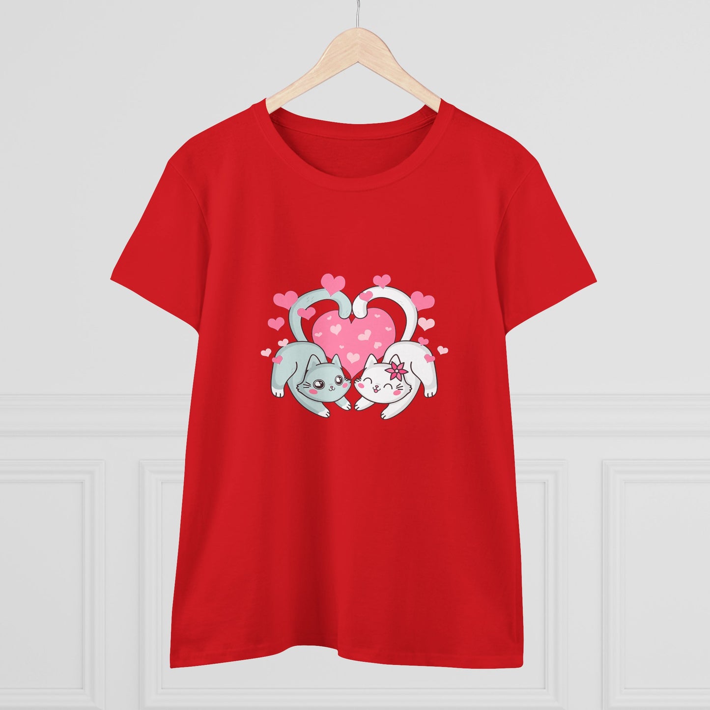 Cute Cat Love Tee for Pet Lovers, Valentine's Day Gift, Women's Casual Cotton T-Shirt, Cat Lover Shirt, Unique Pet Gift