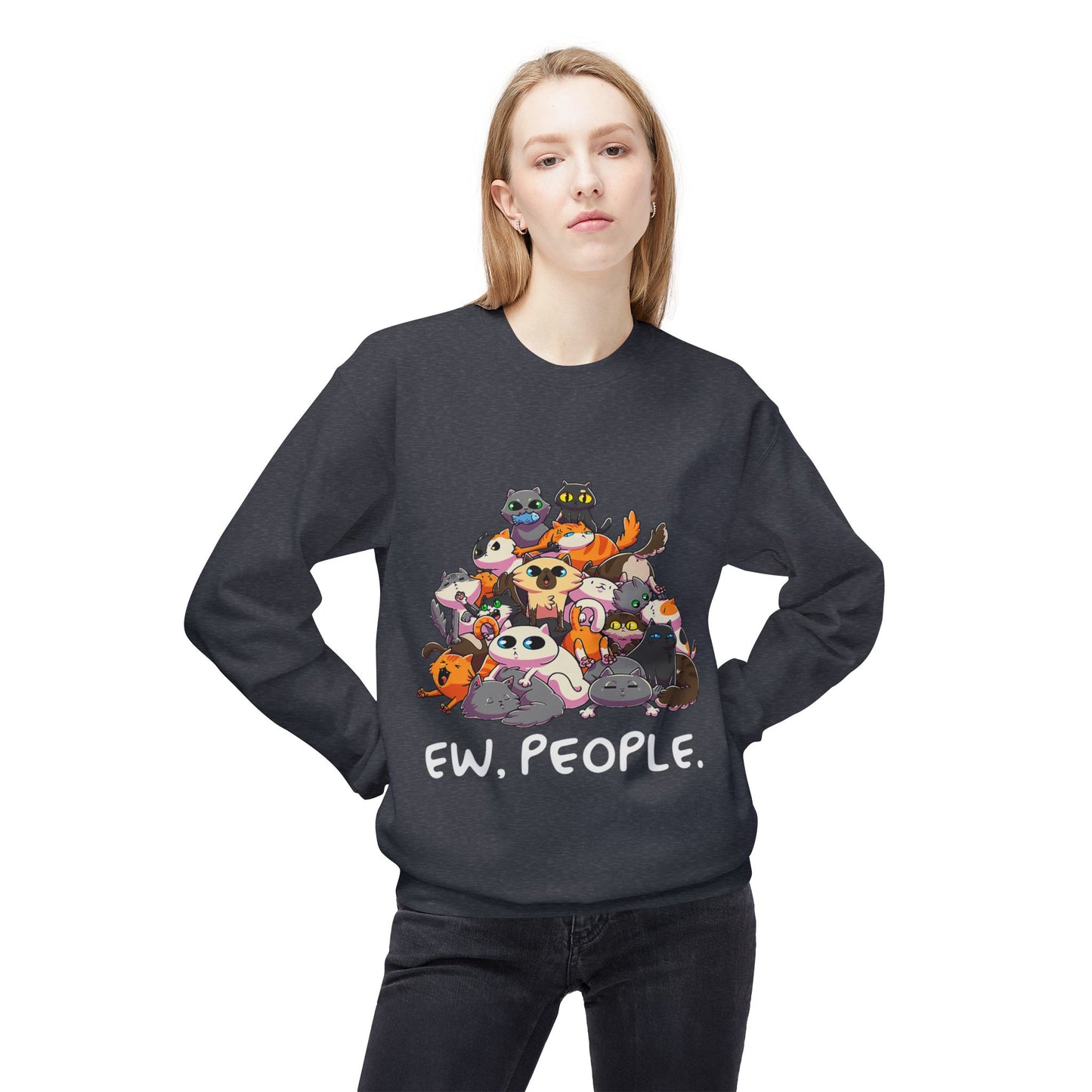 Cute Cat Lover Crewneck Sweatshirt - 'Ew. People.' Funny Gift for Cat Owners, Animal Lovers, Cozy Fashion, Unique Birthday Present