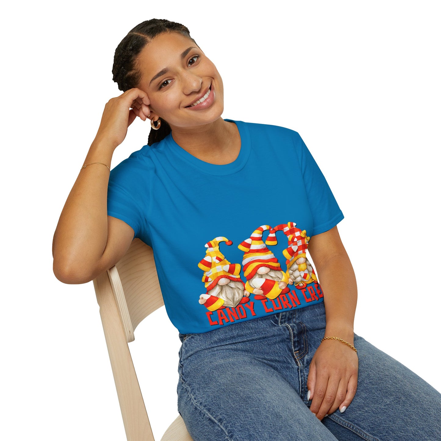 Candy Corn Crew Unisex T-Shirt - Fall Fashion, Halloween Apparel, Thanksgiving Gatherings, Cozy Comfort, Seasonal Style