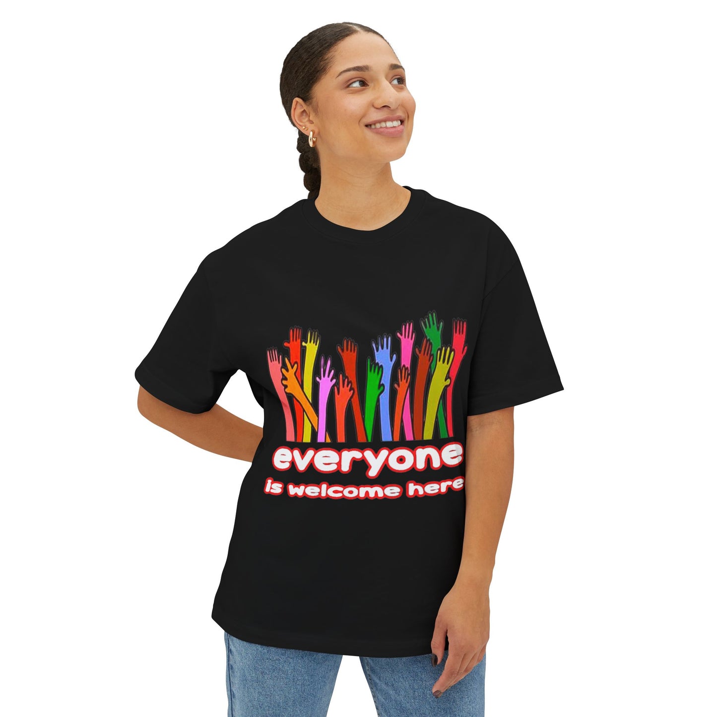 Inclusive Vibes Oversized Tee - Everyone is Welcome Here, Unisex T-Shirt, LGBTQ+ Pride Shirt, Casual Wear, Gift for Friends
