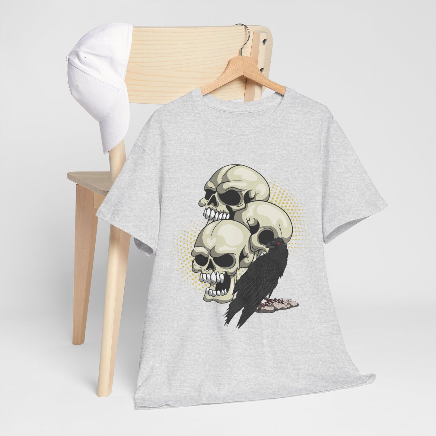 Skull Crow Tee - Unisex Heavy Cotton T-Shirt, Edgy Graphic Shirt, Gothic Style Apparel, Halloween Outfit, Alternative Fashion
