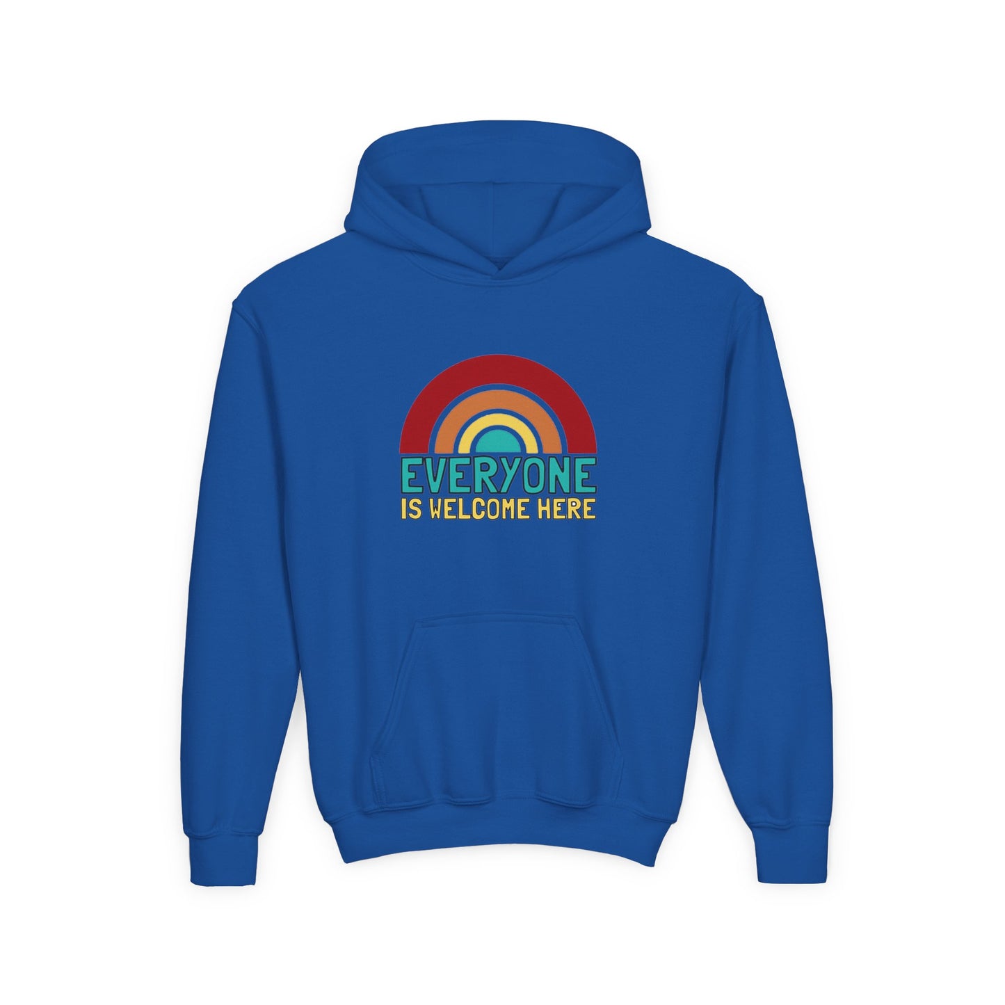Youth Hooded Sweatshirt - Everyone is Welcome Here, Rainbow Sweatshirt, Cozy Pullover, Inclusive Gift, Kids Hoodie, LGBTQ+ Apparel