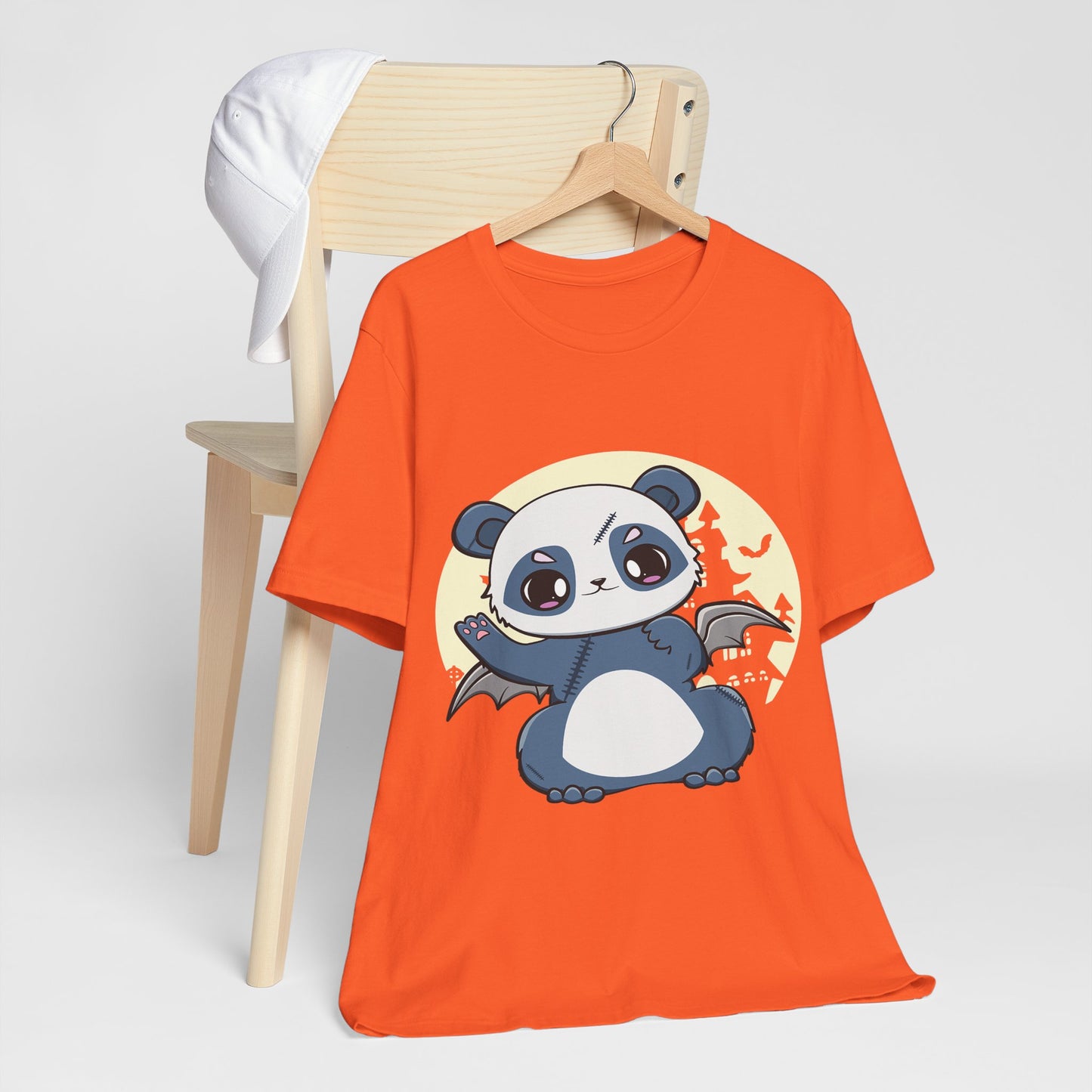 Cute Panda Halloween Tee, Unisex Short Sleeve Shirt, Fun Graphic T-Shirt, Spooky Cute Apparel, Animal Lover Gift