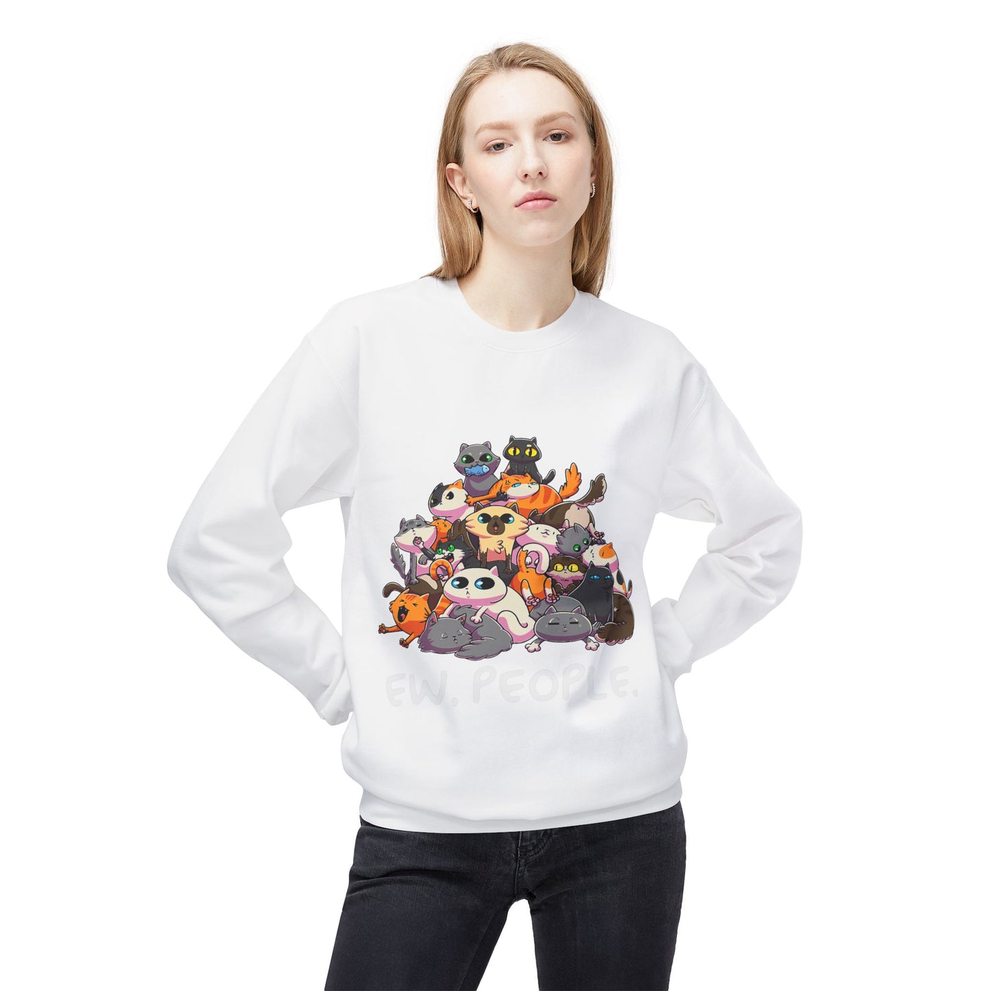 Cute Cat Lover Crewneck Sweatshirt - 'Ew. People.' Funny Gift for Cat Owners, Animal Lovers, Cozy Fashion, Unique Birthday Present