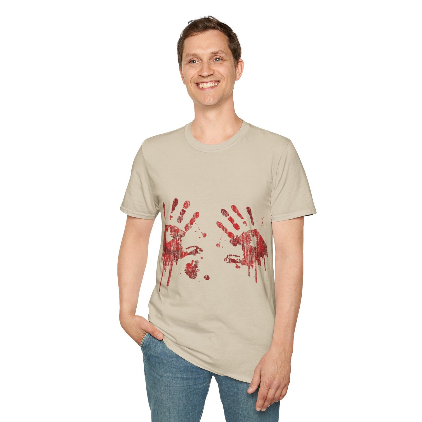 Bloody Handprints Unisex T-Shirt, Halloween Costume Tee, Spooky Graphic Shirt, Horror Movie Apparel, Gore T-Shirt