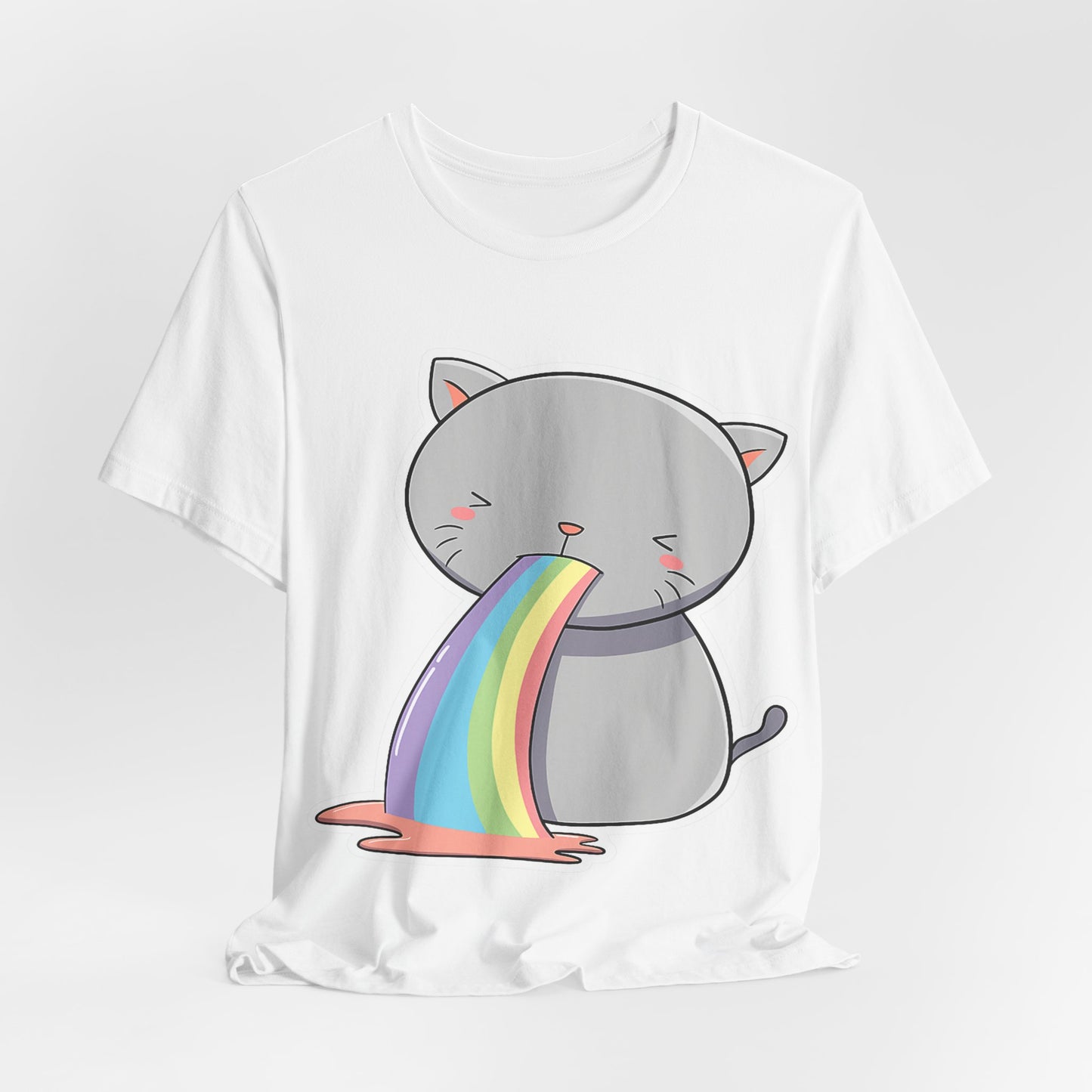 Cute Cat Rainbow Short Sleeve Tee, Fun Pet Lover Shirt, Gift for Cat Owners, Whimsical Top, Perfect for Casual Outfits
