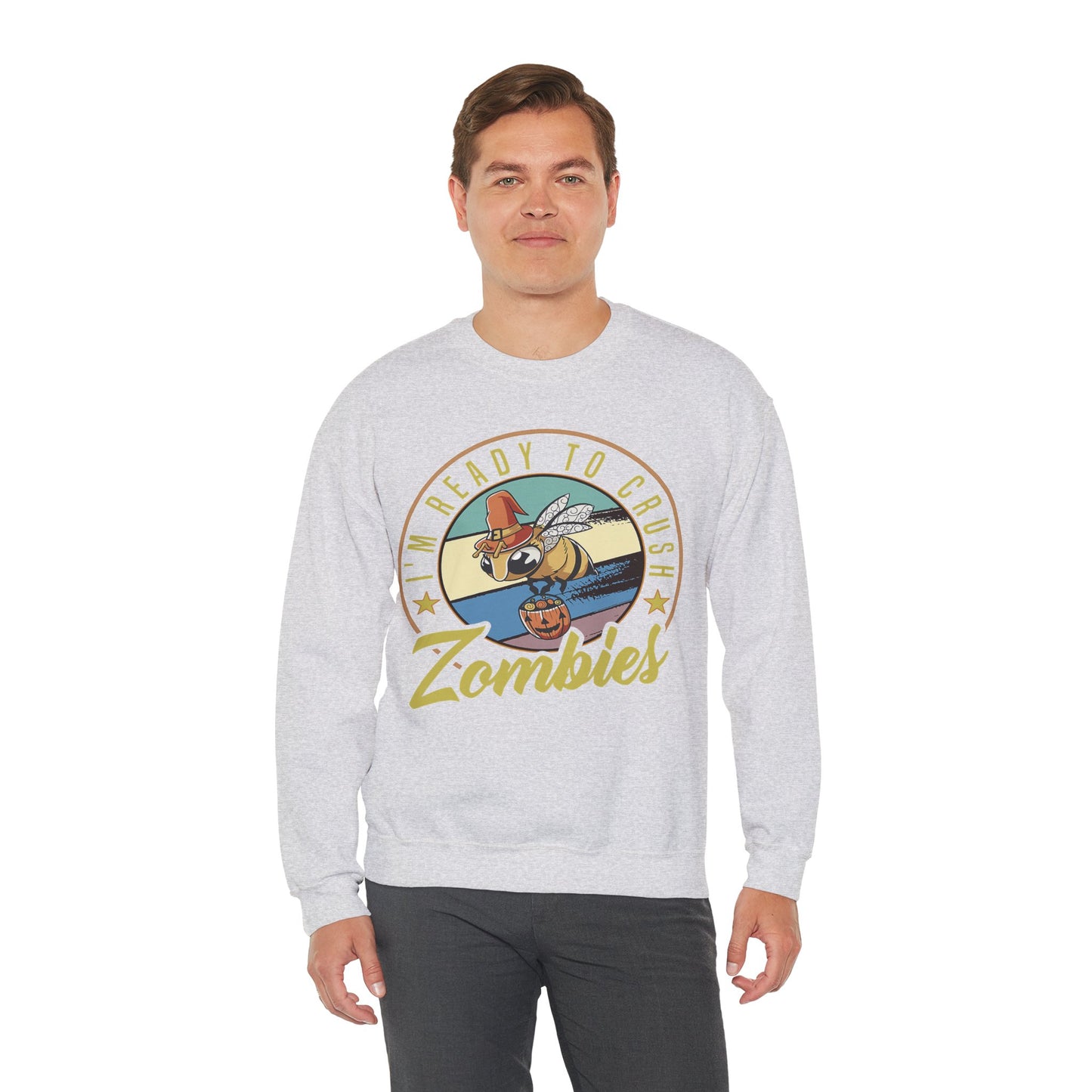 Zombie-Themed Crewneck Sweatshirt - Funny Halloween Gift for Friends, Casual Wear, Cozy Style, Unisex Apparel, Fall Fashion