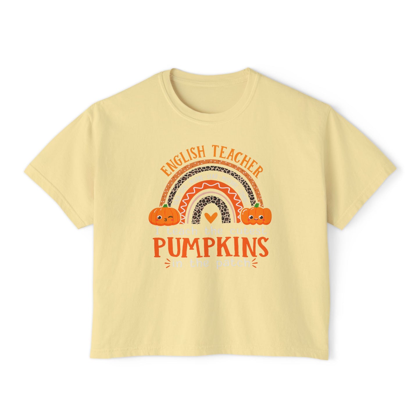 Fall Pumpkin English Teacher Boxy Tee, Cute Teacher Shirt, Autumn Apparel, Funny Teacher Gift, Halloween Shirt, Gift for Teachers