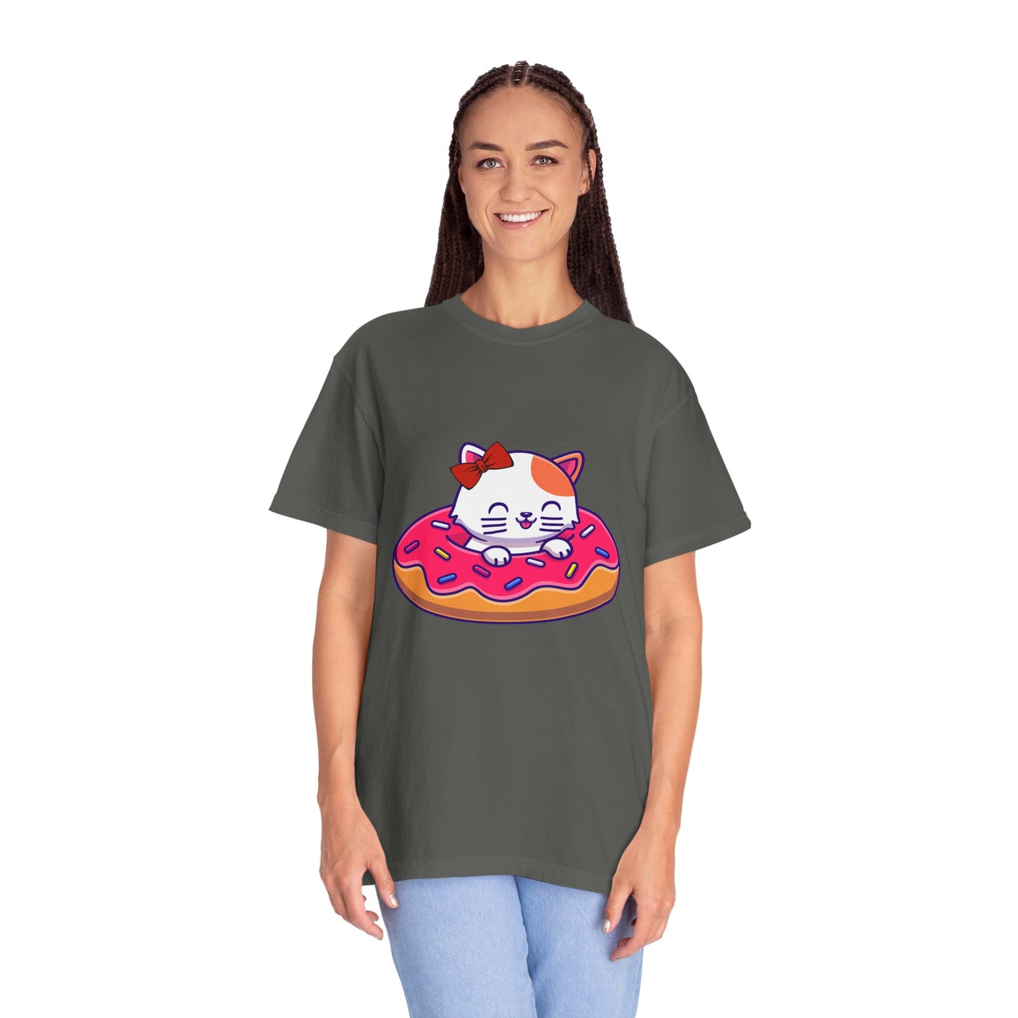 Cute Cat and Donut Unisex T-Shirt, Funny Animal Tee, Gift for Cat Lovers, Casual Wear, Cute Summer Outfit