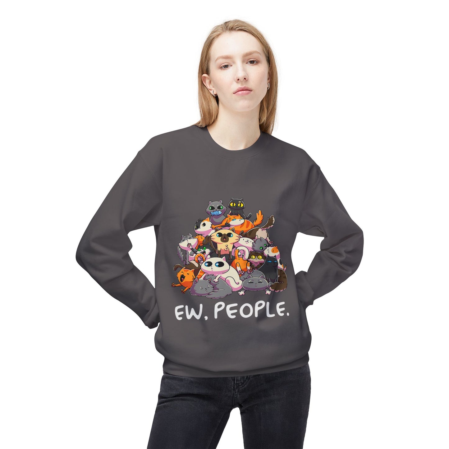 Cute Cat Lover Crewneck Sweatshirt - 'Ew. People.' Funny Gift for Cat Owners, Animal Lovers, Cozy Fashion, Unique Birthday Present
