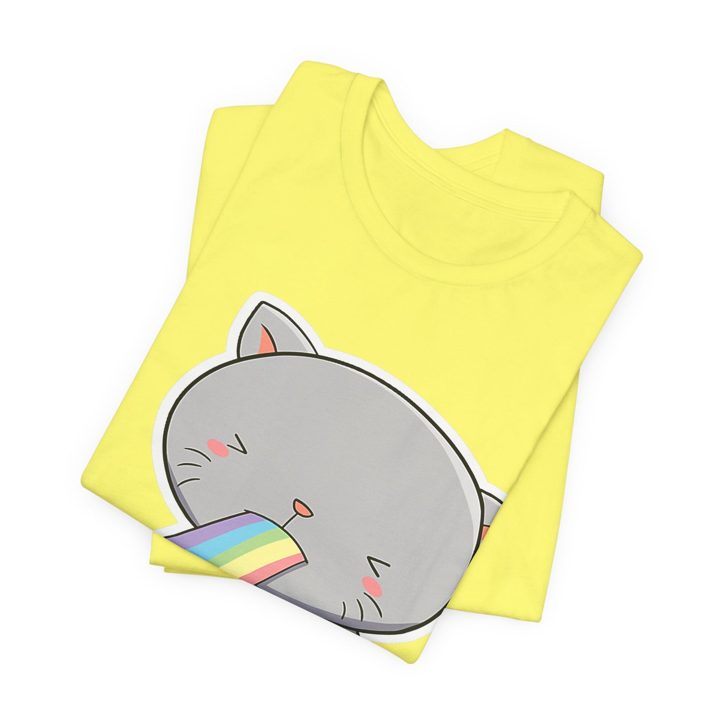 Cute Cat Rainbow Short Sleeve Tee, Fun Pet Lover Shirt, Gift for Cat Owners, Whimsical Top, Perfect for Casual Outfits