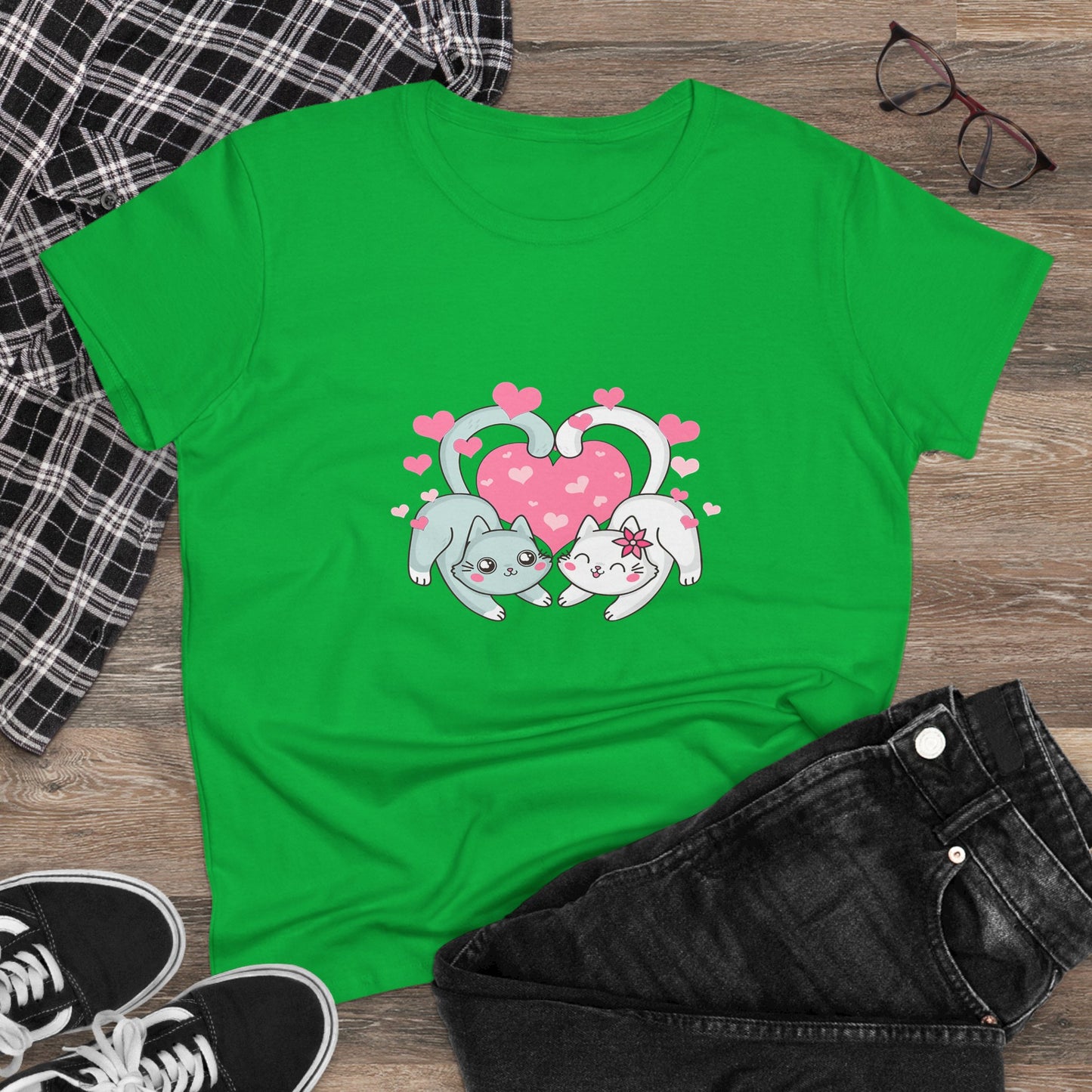 Cute Cat Love Tee for Pet Lovers, Valentine's Day Gift, Women's Casual Cotton T-Shirt, Cat Lover Shirt, Unique Pet Gift