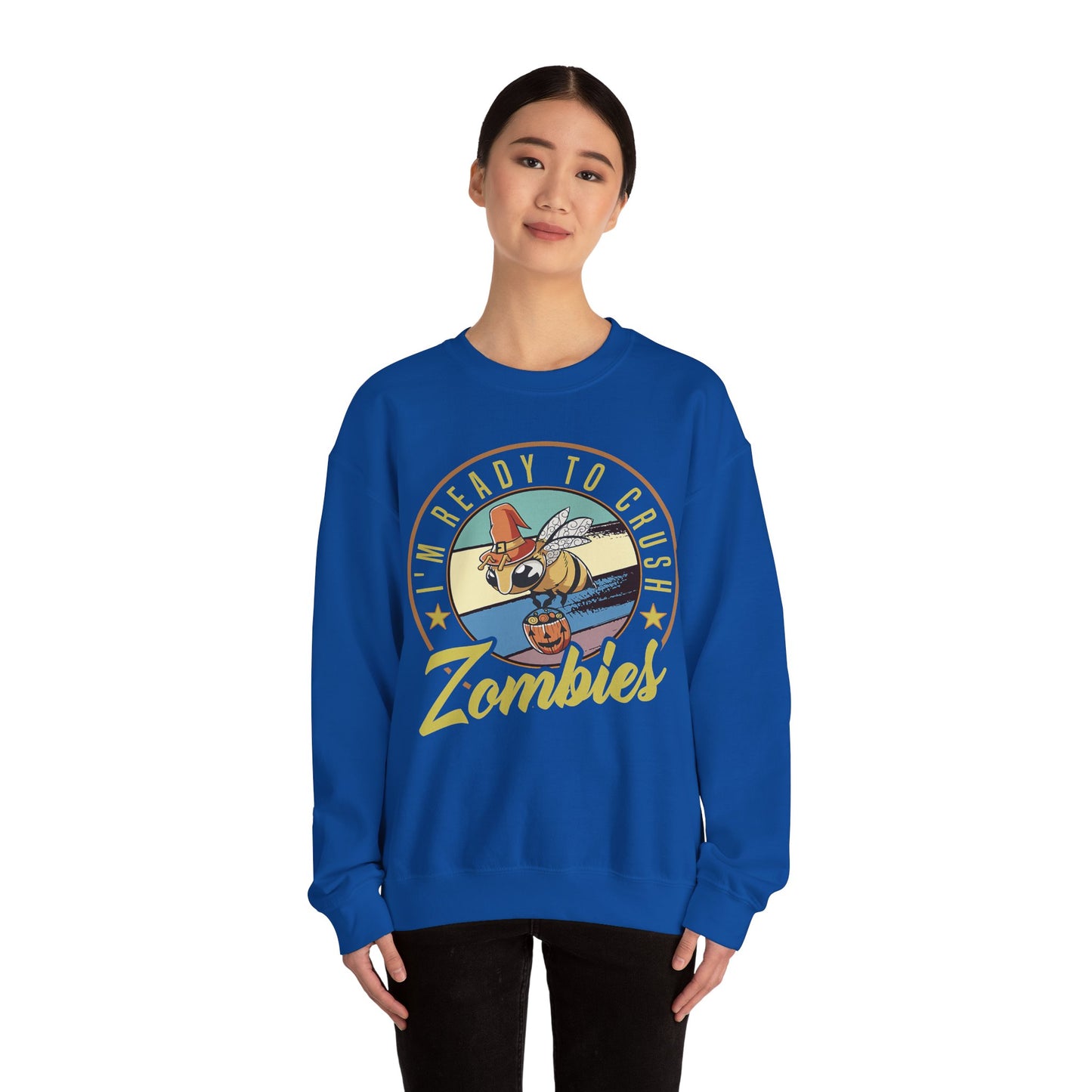 Zombie-Themed Crewneck Sweatshirt - Funny Halloween Gift for Friends, Casual Wear, Cozy Style, Unisex Apparel, Fall Fashion