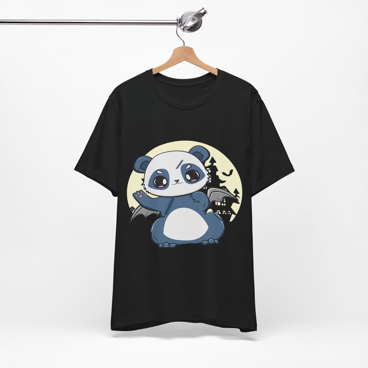 Cute Panda Halloween Tee, Unisex Short Sleeve Shirt, Fun Graphic T-Shirt, Spooky Cute Apparel, Animal Lover Gift