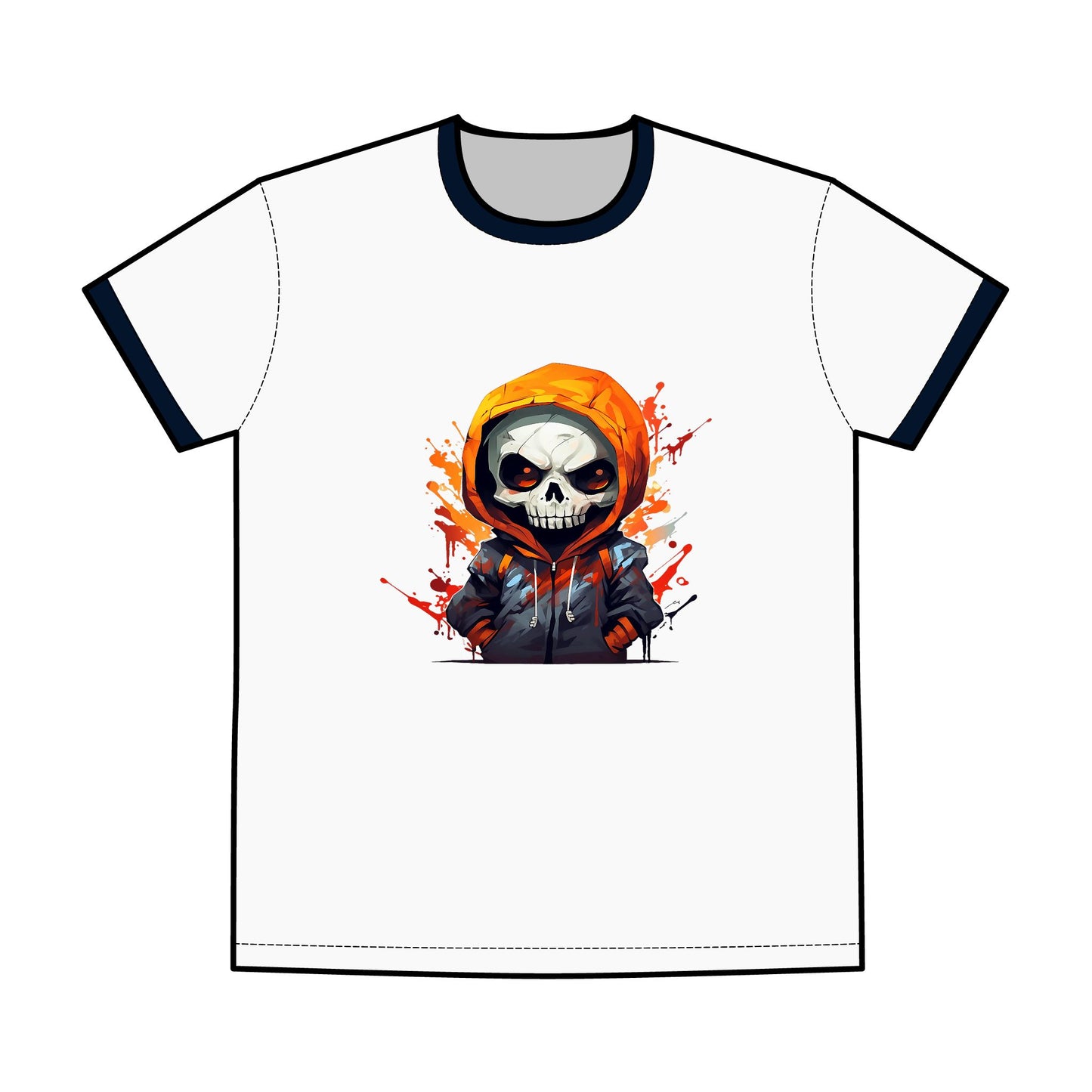 Skull Graphic Ringer Tee - Men's Casual T-Shirt, Streetwear Fashion, Unique Gift for Him, Halloween Party Essential, Edgy Style