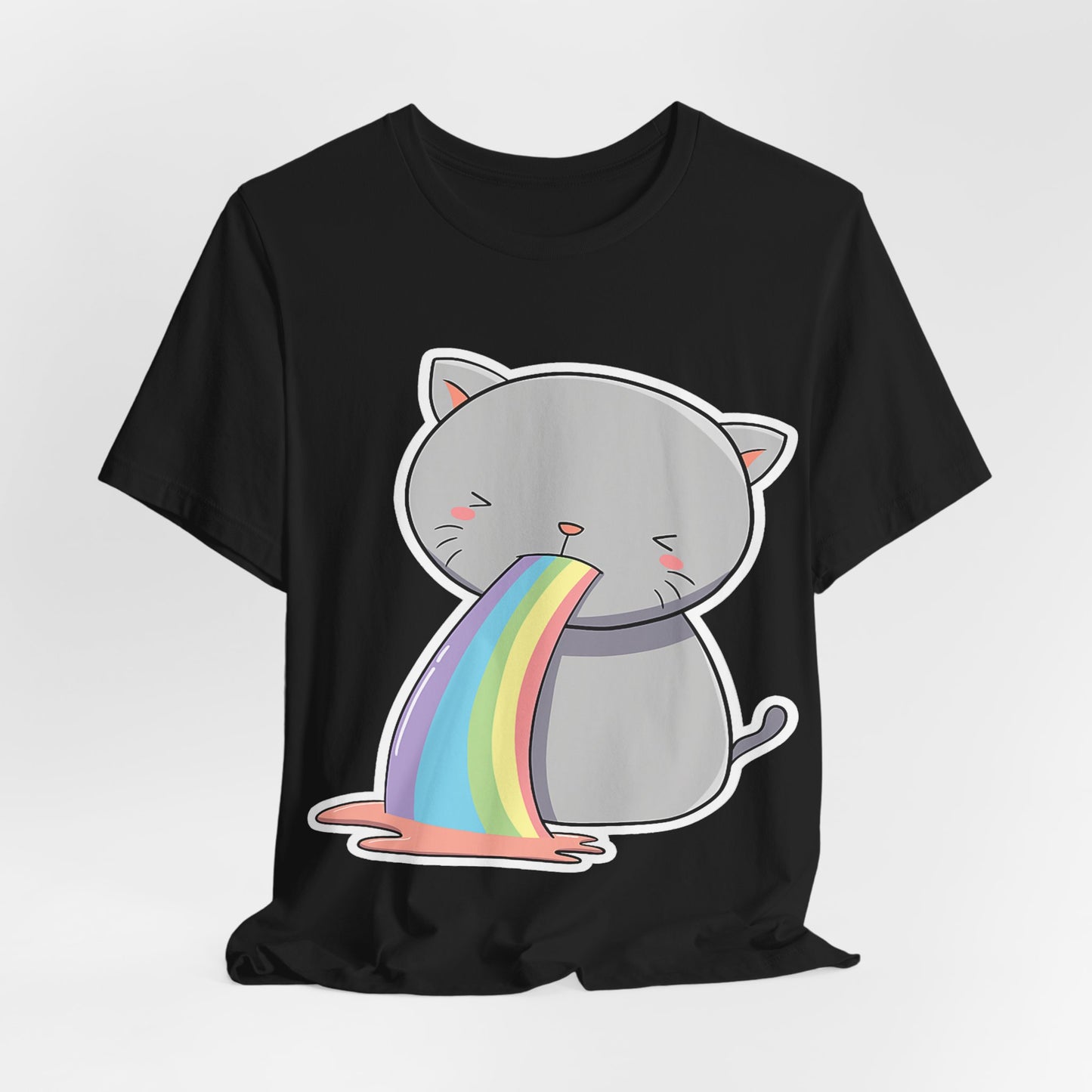 Cute Cat Rainbow Short Sleeve Tee, Fun Pet Lover Shirt, Gift for Cat Owners, Whimsical Top, Perfect for Casual Outfits