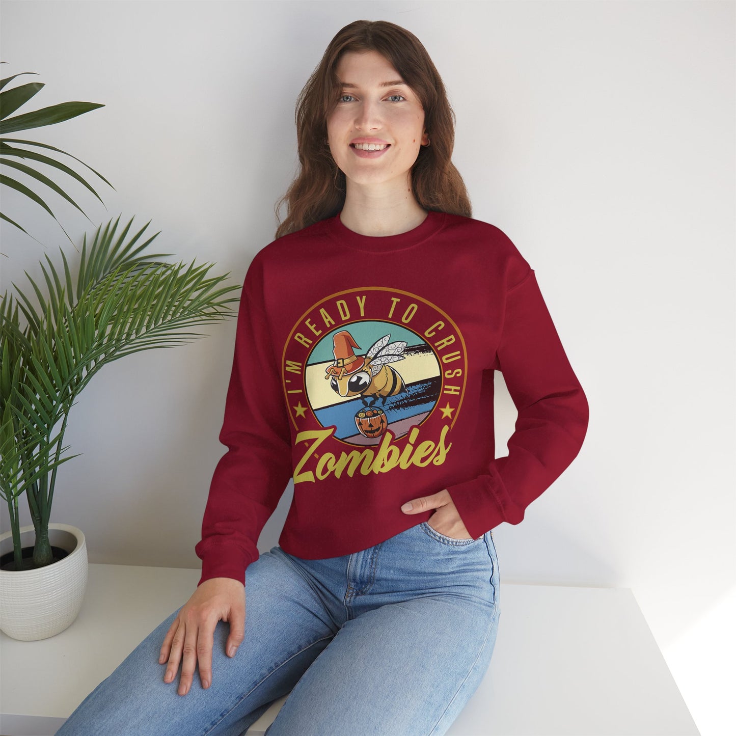 Zombie-Themed Crewneck Sweatshirt - Funny Halloween Gift for Friends, Casual Wear, Cozy Style, Unisex Apparel, Fall Fashion