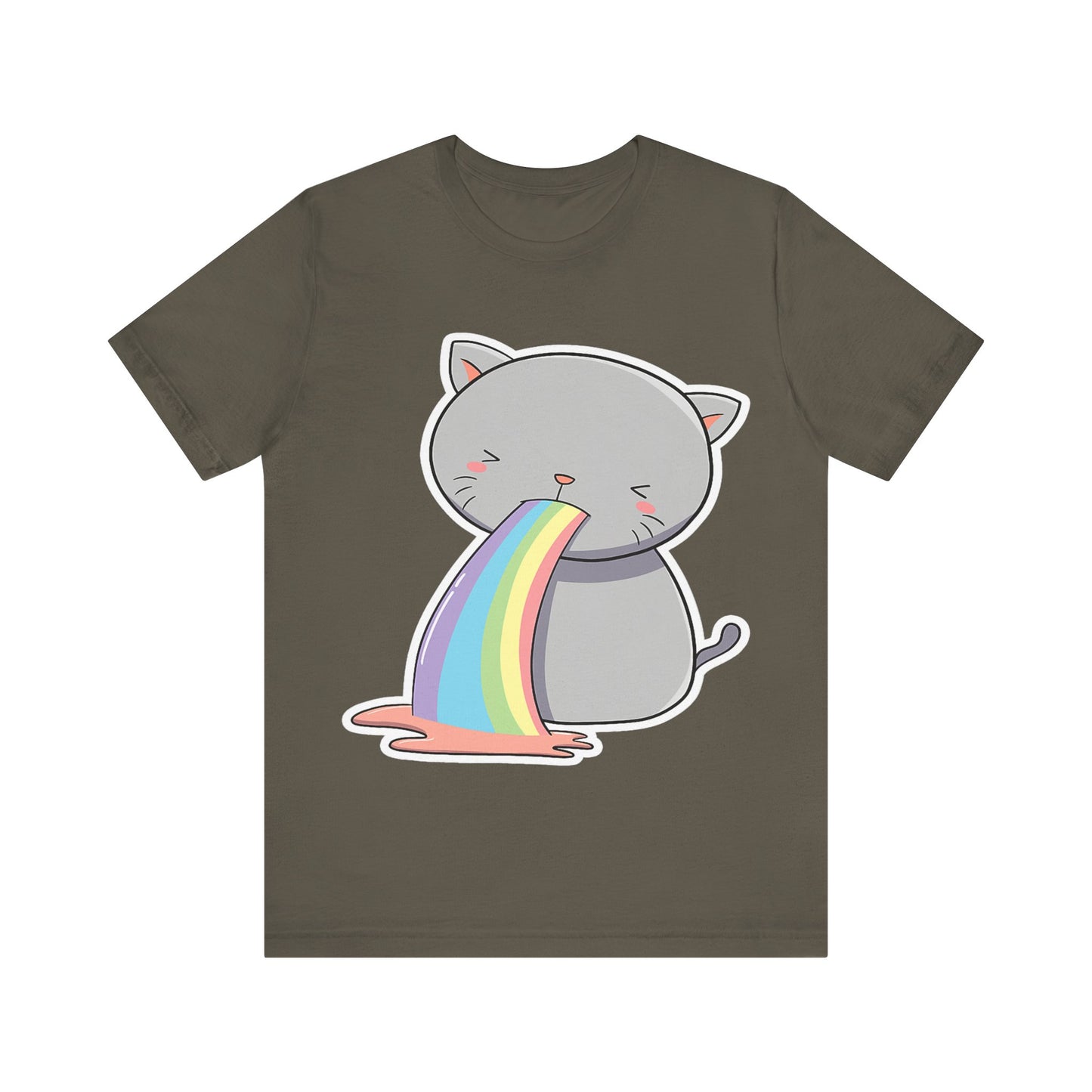 Cute Cat Rainbow Short Sleeve Tee, Fun Pet Lover Shirt, Gift for Cat Owners, Whimsical Top, Perfect for Casual Outfits