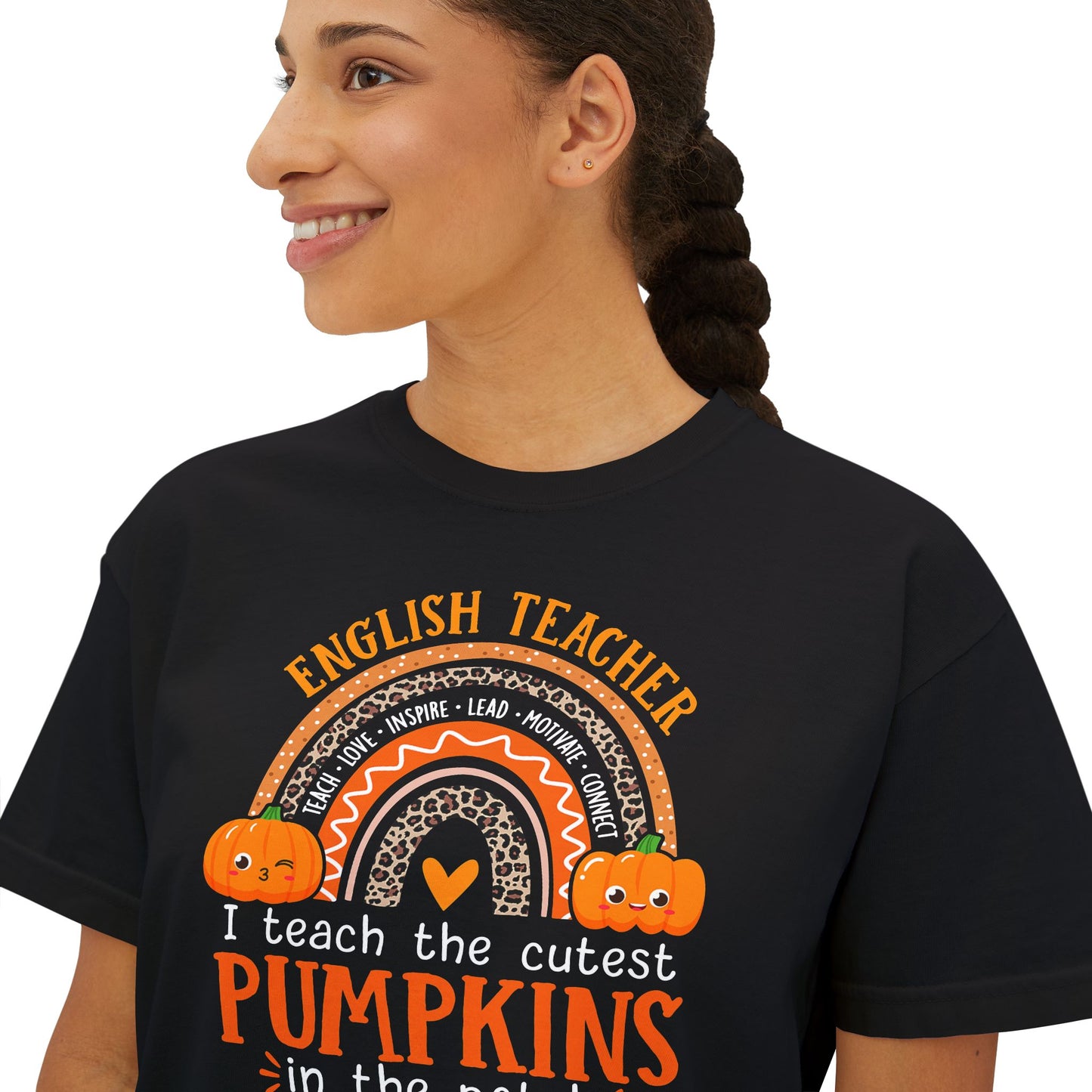 Fall Pumpkin English Teacher Boxy Tee, Cute Teacher Shirt, Autumn Apparel, Funny Teacher Gift, Halloween Shirt, Gift for Teachers