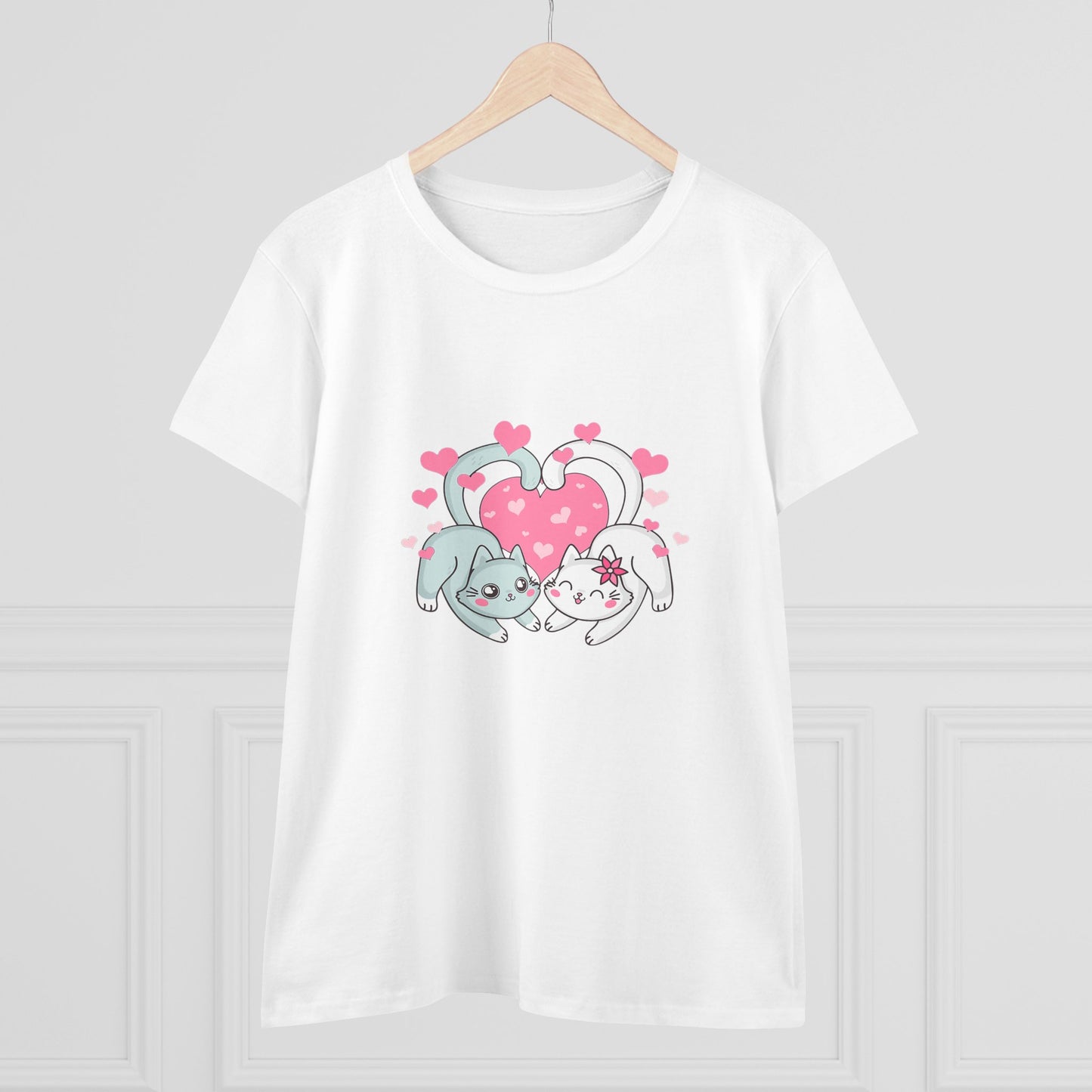 Cute Cat Love Tee for Pet Lovers, Valentine's Day Gift, Women's Casual Cotton T-Shirt, Cat Lover Shirt, Unique Pet Gift