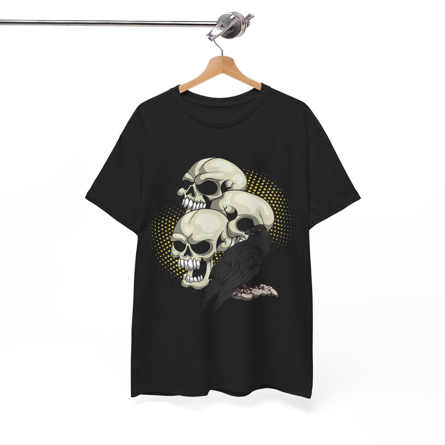 Skull Crow Tee - Unisex Heavy Cotton T-Shirt, Edgy Graphic Shirt, Gothic Style Apparel, Halloween Outfit, Alternative Fashion