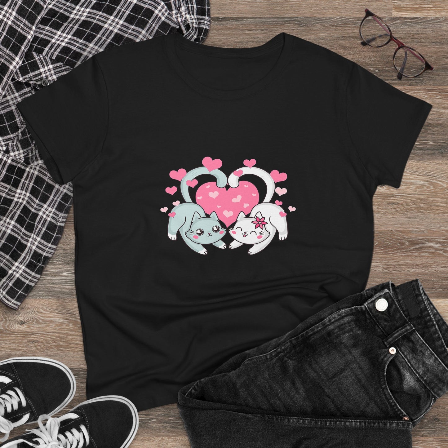 Cute Cat Love Tee for Pet Lovers, Valentine's Day Gift, Women's Casual Cotton T-Shirt, Cat Lover Shirt, Unique Pet Gift