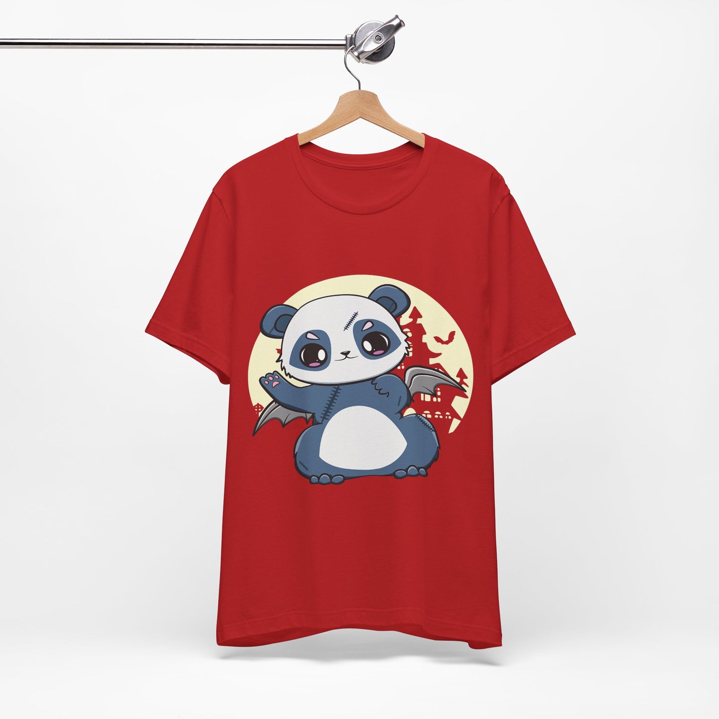 Cute Panda Halloween Tee, Unisex Short Sleeve Shirt, Fun Graphic T-Shirt, Spooky Cute Apparel, Animal Lover Gift