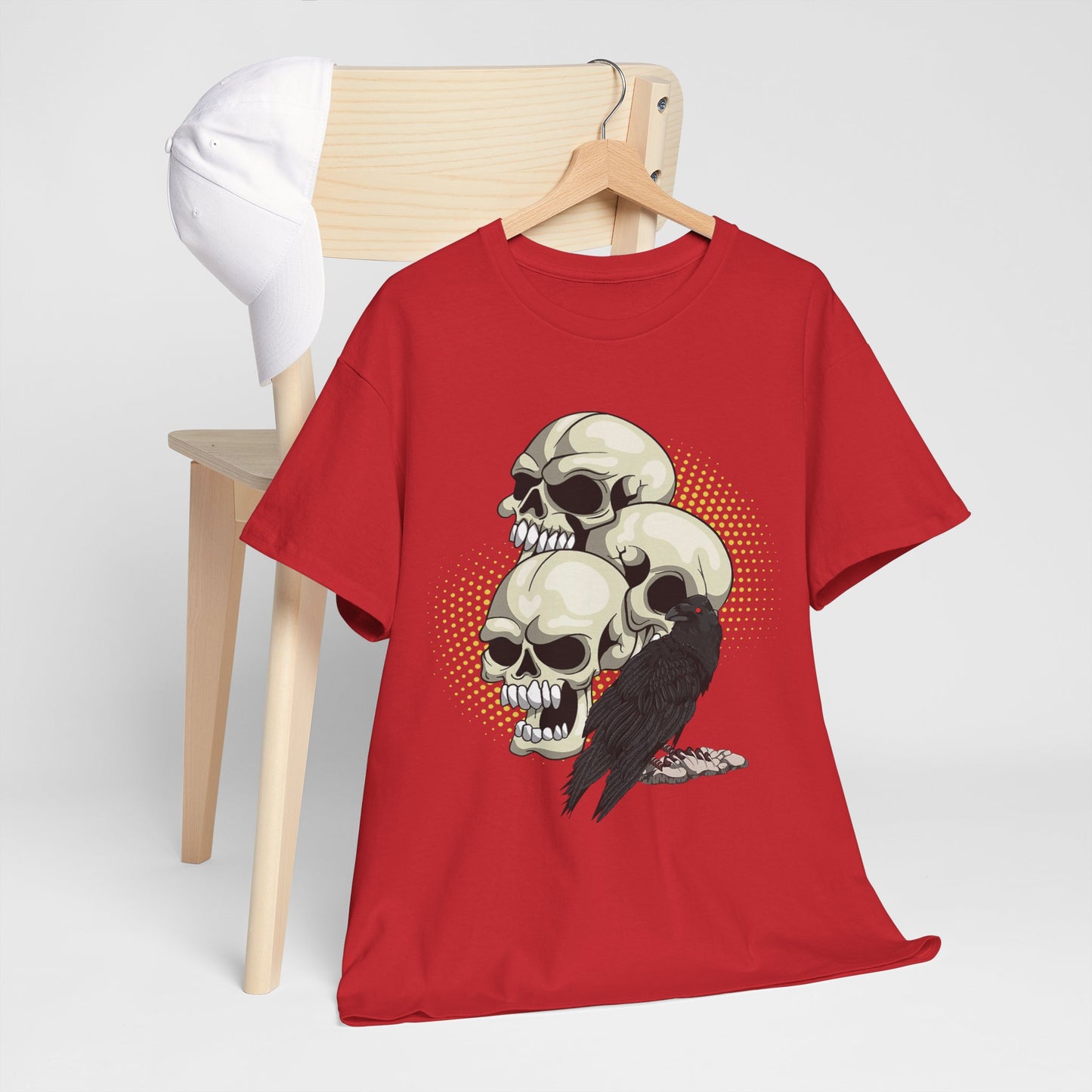 Skull Crow Tee - Unisex Heavy Cotton T-Shirt, Edgy Graphic Shirt, Gothic Style Apparel, Halloween Outfit, Alternative Fashion
