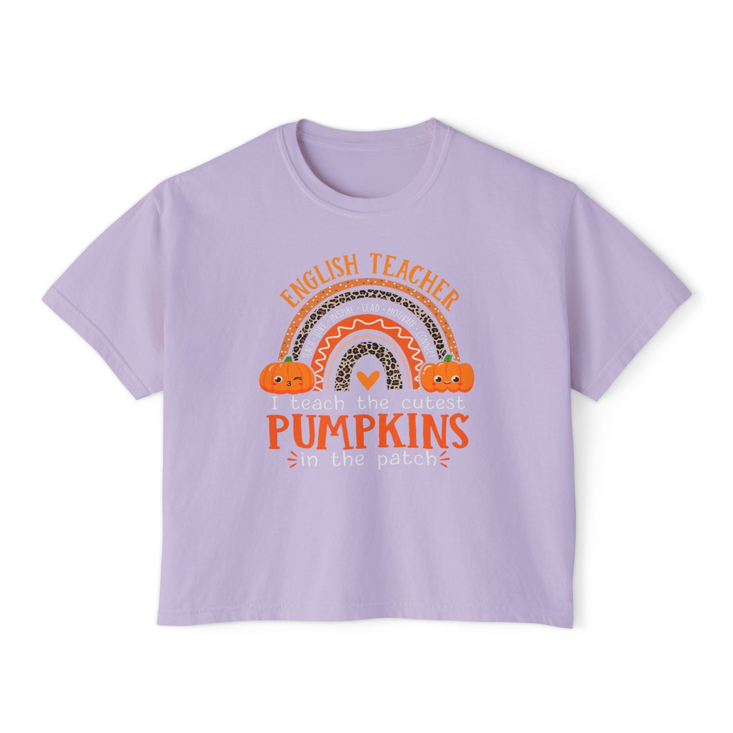 Fall Pumpkin English Teacher Boxy Tee, Cute Teacher Shirt, Autumn Apparel, Funny Teacher Gift, Halloween Shirt, Gift for Teachers