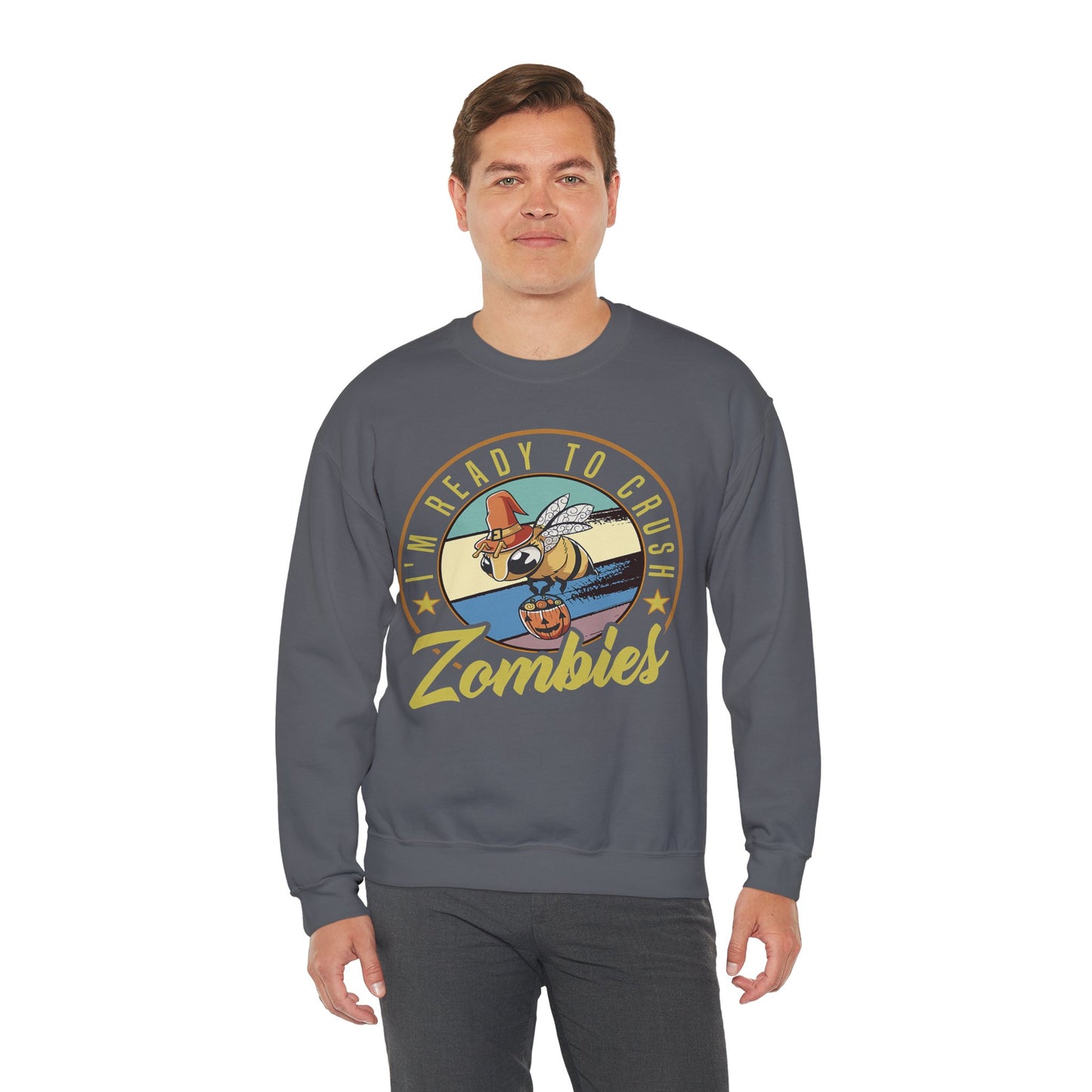 Zombie-Themed Crewneck Sweatshirt - Funny Halloween Gift for Friends, Casual Wear, Cozy Style, Unisex Apparel, Fall Fashion