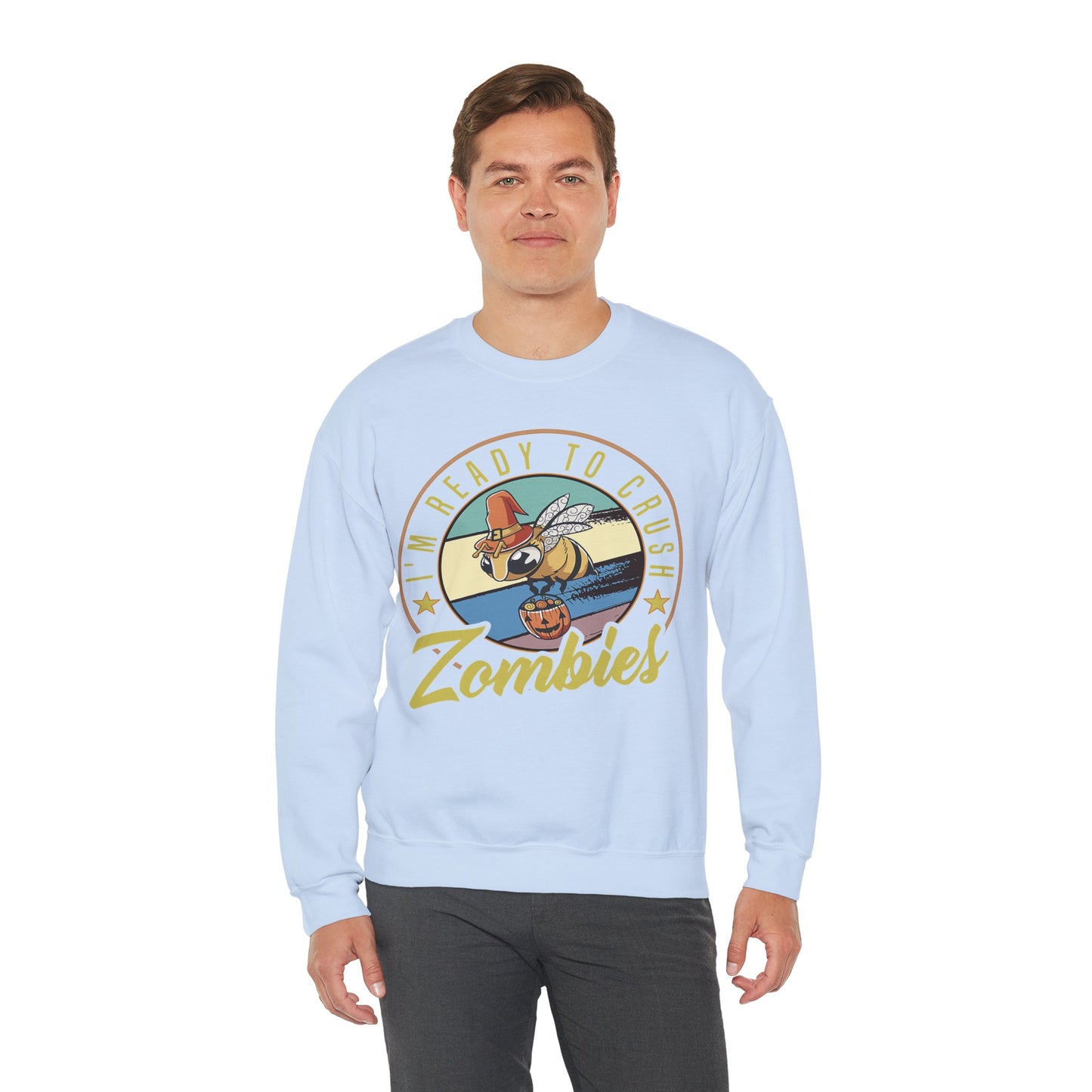 Zombie-Themed Crewneck Sweatshirt - Funny Halloween Gift for Friends, Casual Wear, Cozy Style, Unisex Apparel, Fall Fashion