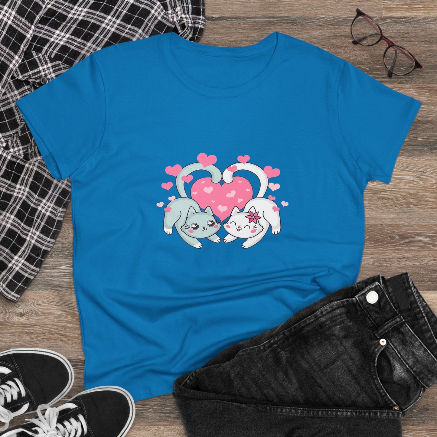 Cute Cat Love Tee for Pet Lovers, Valentine's Day Gift, Women's Casual Cotton T-Shirt, Cat Lover Shirt, Unique Pet Gift