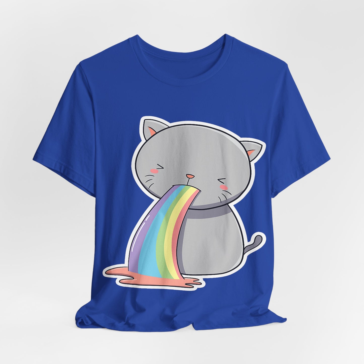Cute Cat Rainbow Short Sleeve Tee, Fun Pet Lover Shirt, Gift for Cat Owners, Whimsical Top, Perfect for Casual Outfits