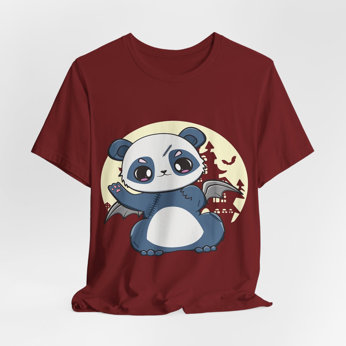 Cute Panda Halloween Tee, Unisex Short Sleeve Shirt, Fun Graphic T-Shirt, Spooky Cute Apparel, Animal Lover Gift
