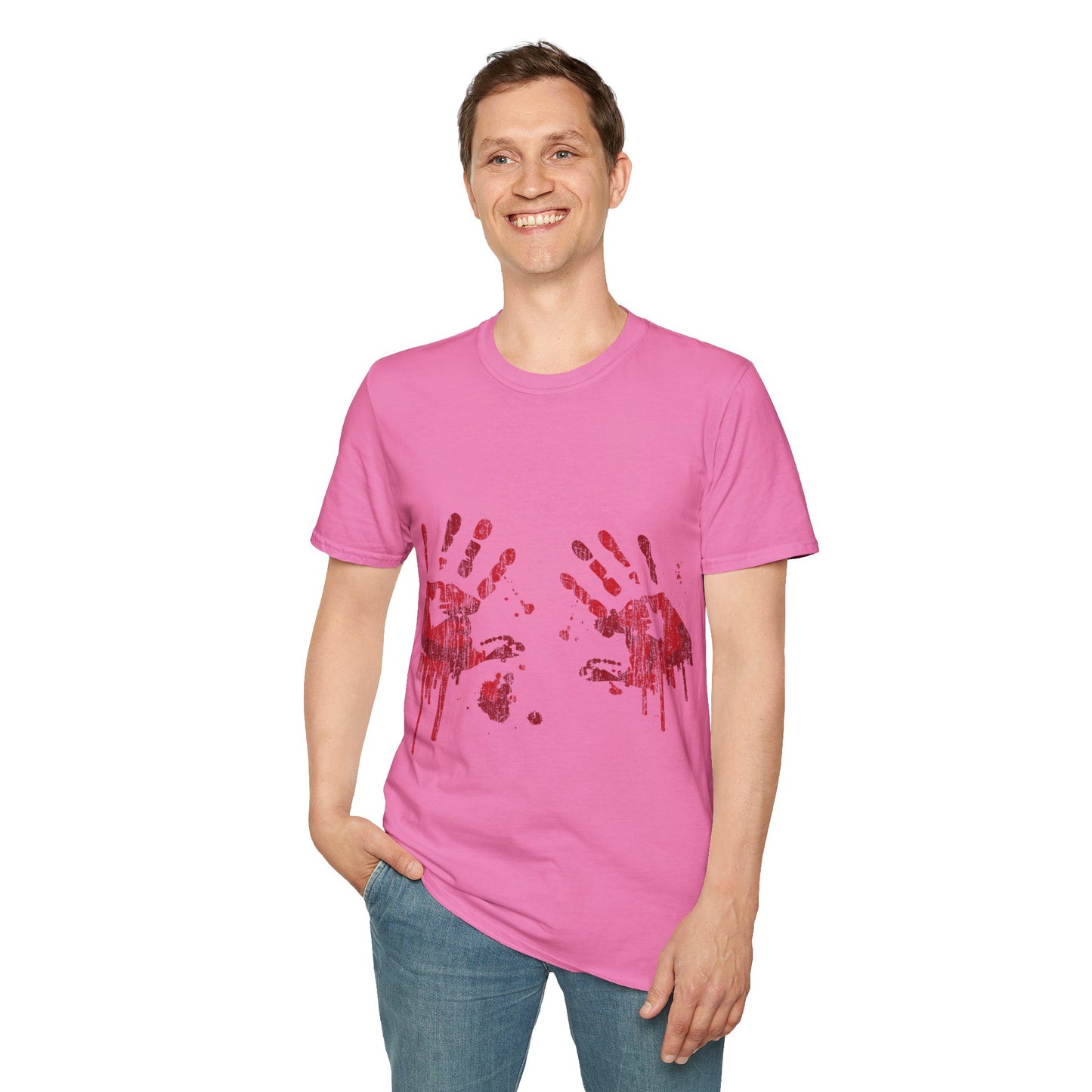 Bloody Handprints Unisex T-Shirt, Halloween Costume Tee, Spooky Graphic Shirt, Horror Movie Apparel, Gore T-Shirt