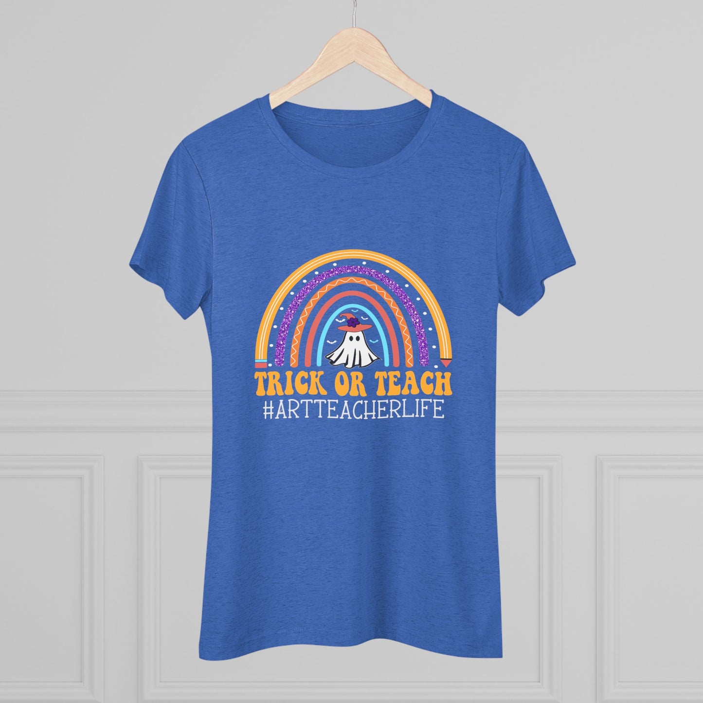 Trick or Teach Rainbow Tee for Women - Fun Halloween Shirt, Gift for Teachers, Fall Fashion, Cute T-Shirt, Casual Wear