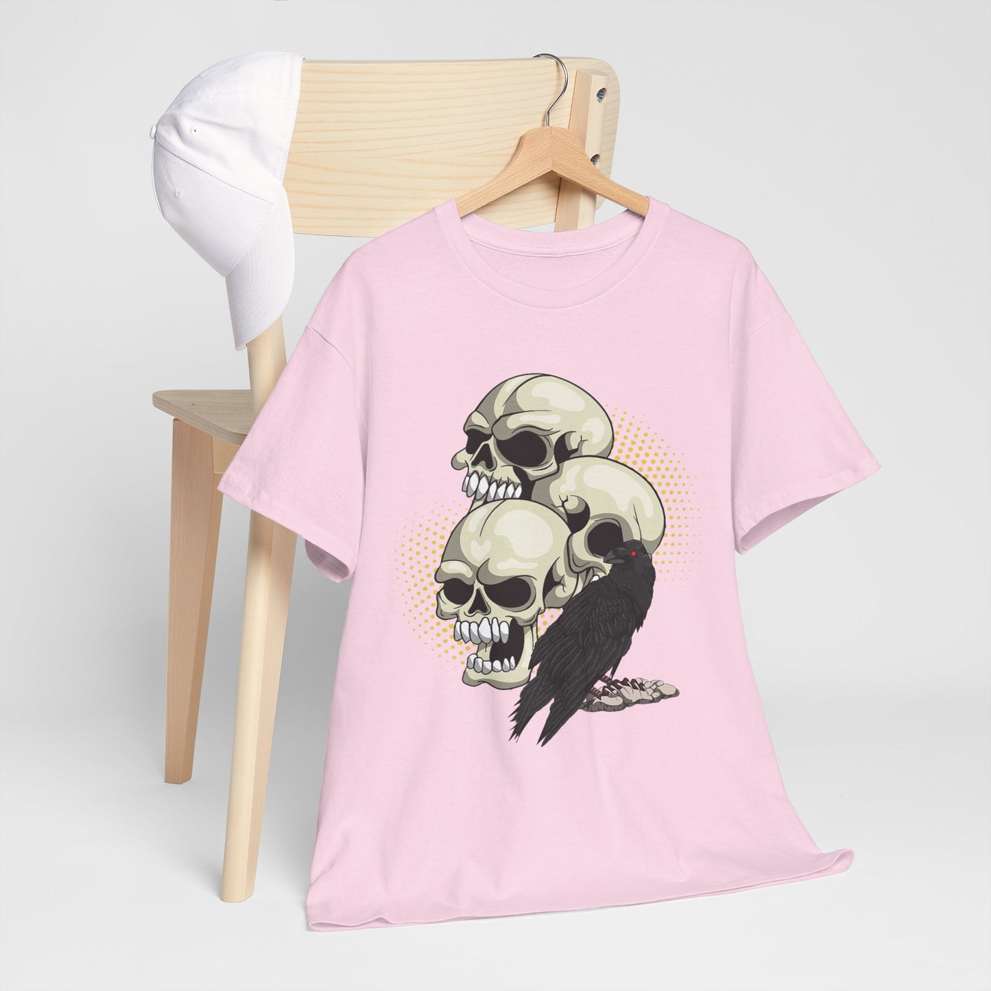 Skull Crow Tee - Unisex Heavy Cotton T-Shirt, Edgy Graphic Shirt, Gothic Style Apparel, Halloween Outfit, Alternative Fashion