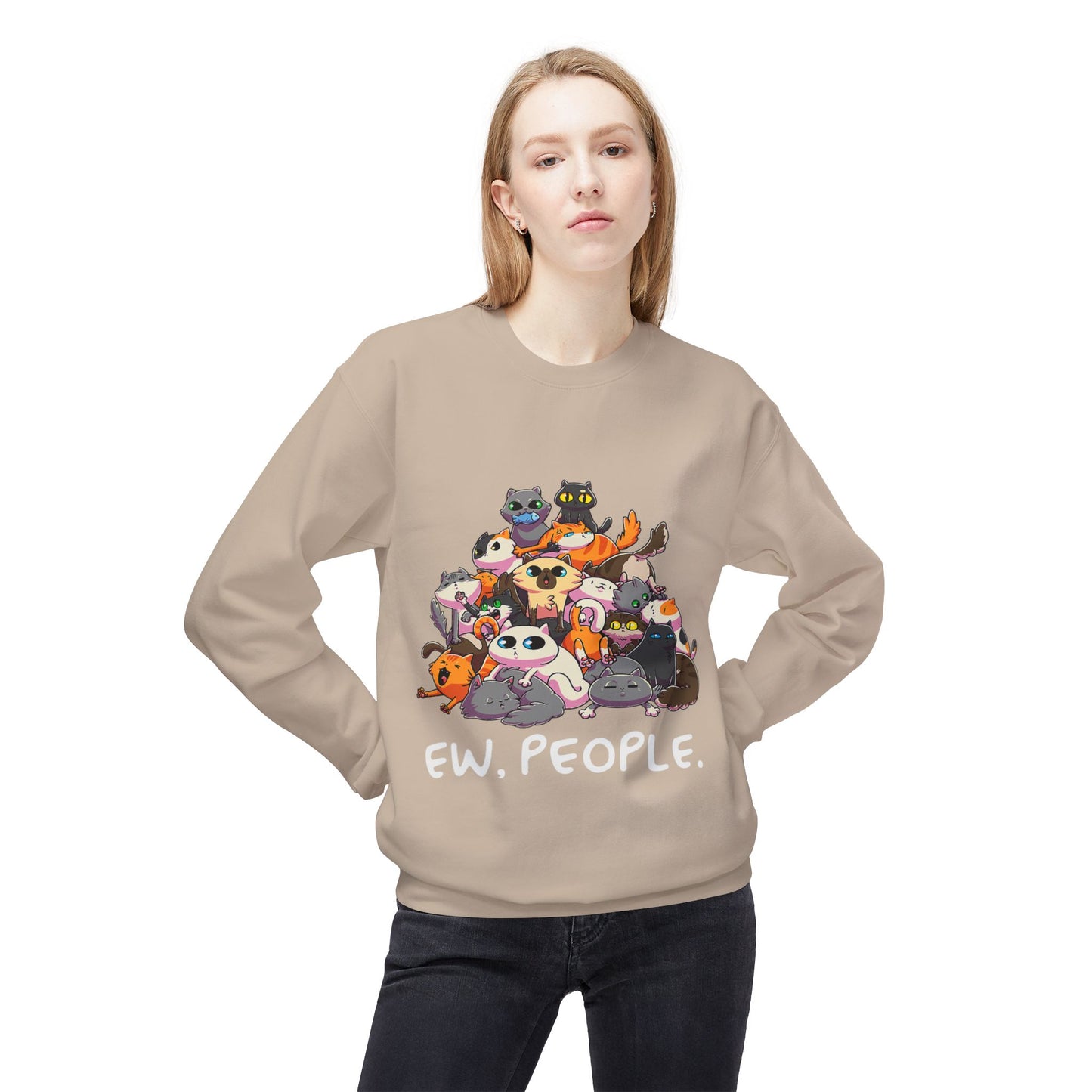 Cute Cat Lover Crewneck Sweatshirt - 'Ew. People.' Funny Gift for Cat Owners, Animal Lovers, Cozy Fashion, Unique Birthday Present